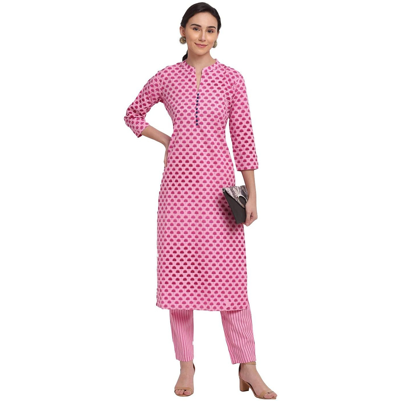 ANNI DESIGNER Women's Cotton Printed Straight Kurta with Palazzo (REVATHI Pink_XXL_Pink_XX-Large)
