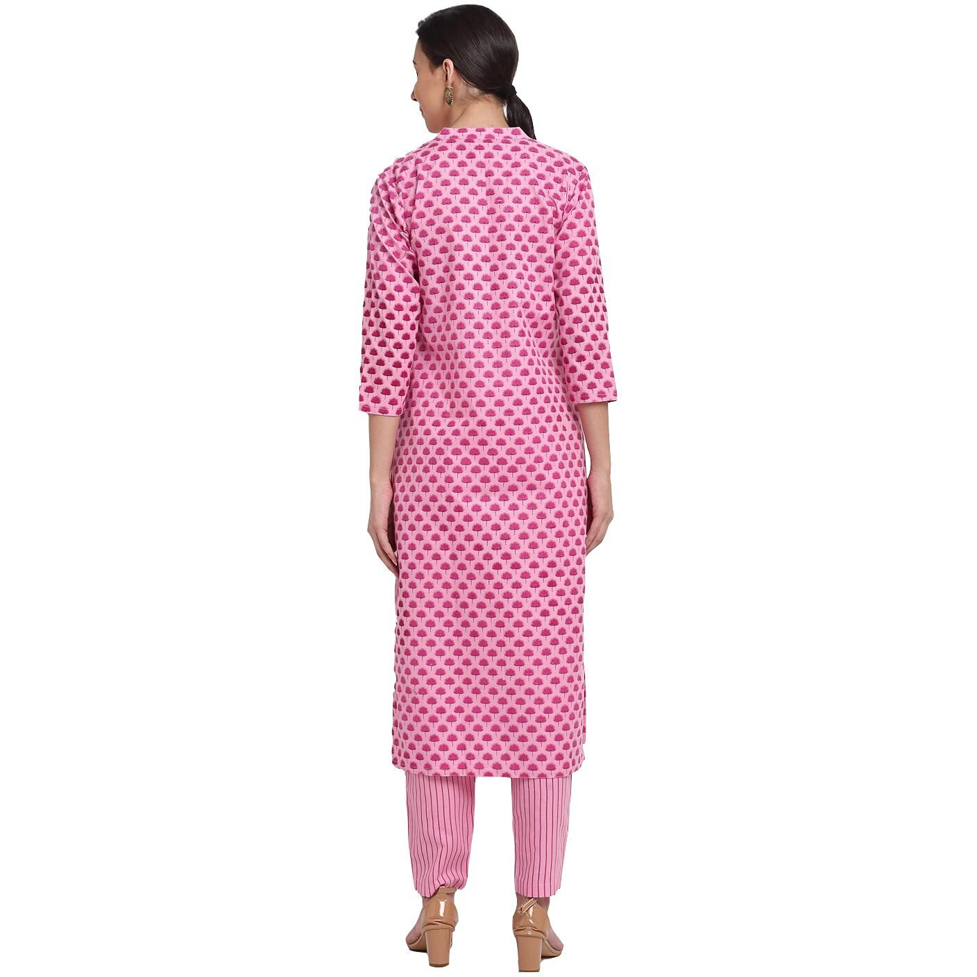 ANNI DESIGNER Women's Cotton Printed Straight Kurta with Palazzo (REVATHI Pink_XXL_Pink_XX-Large)