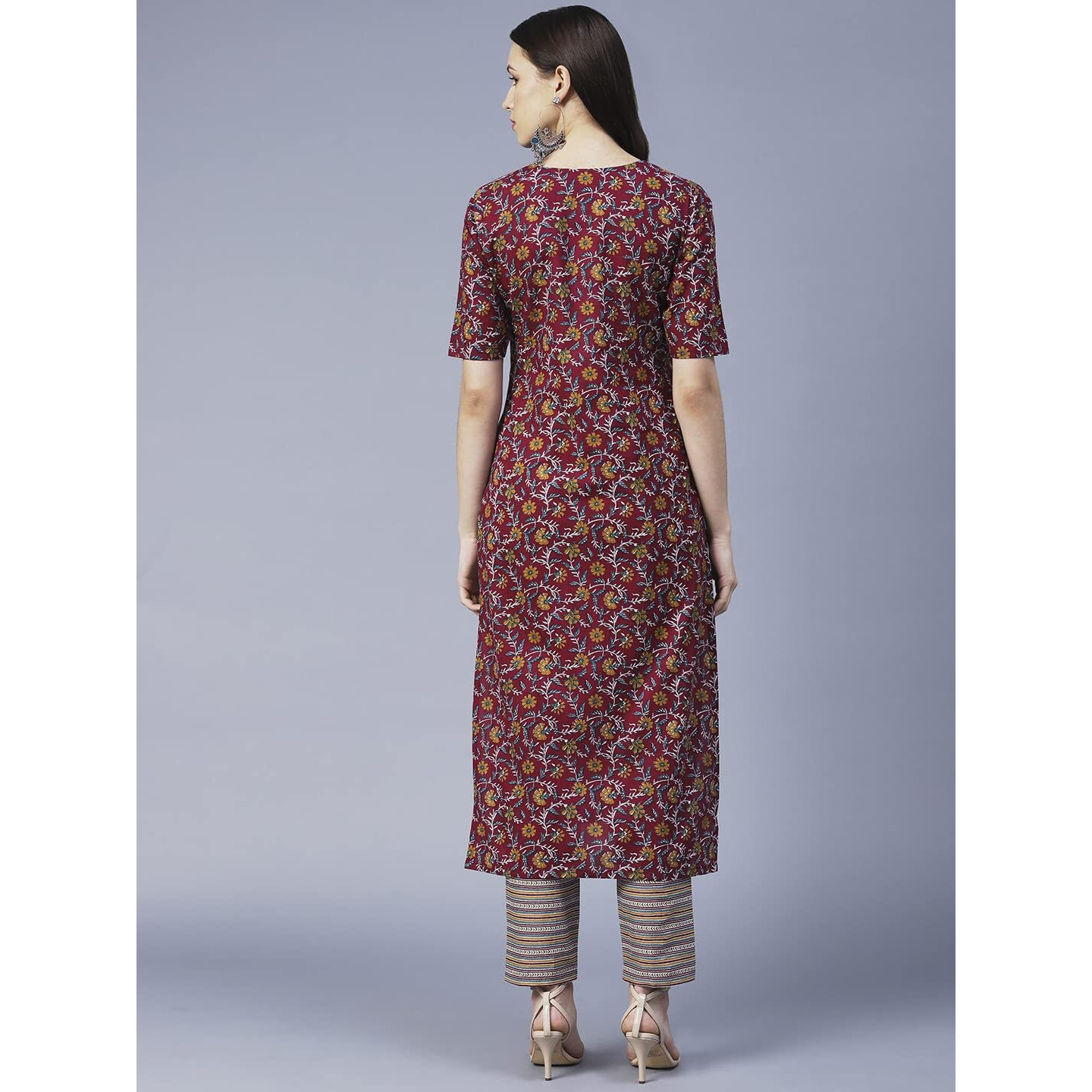 ANNI DESIGNER Women's Cotton Blend Printed Straight Kurta with Pant (SLKSW-Multi_XL_Multi_X-Large) Multicolour