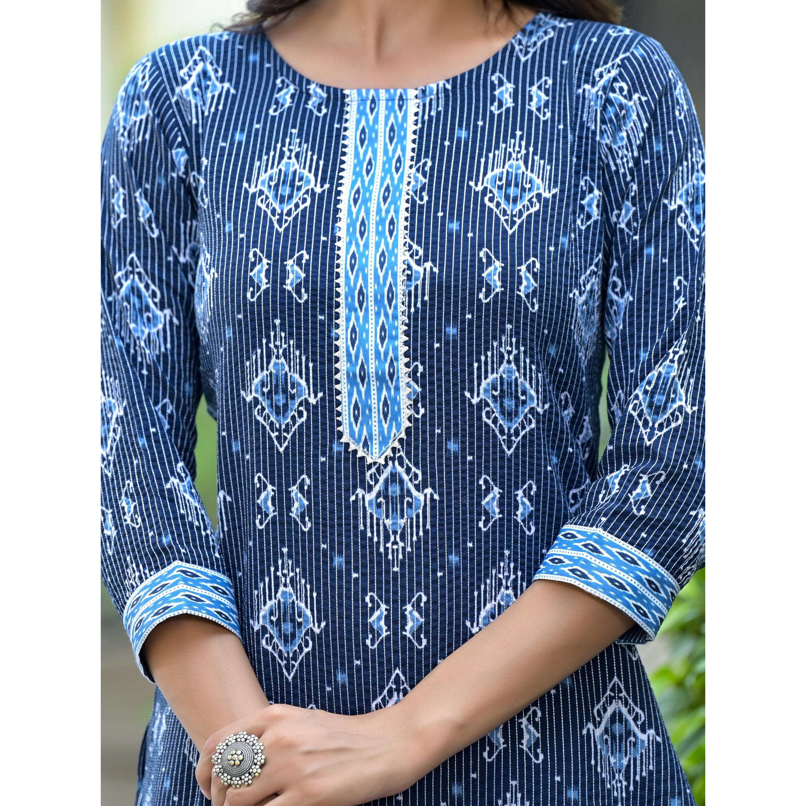 KLOSIA Women Printed Kurta Pant Set with Duppatas (Medium) Blue