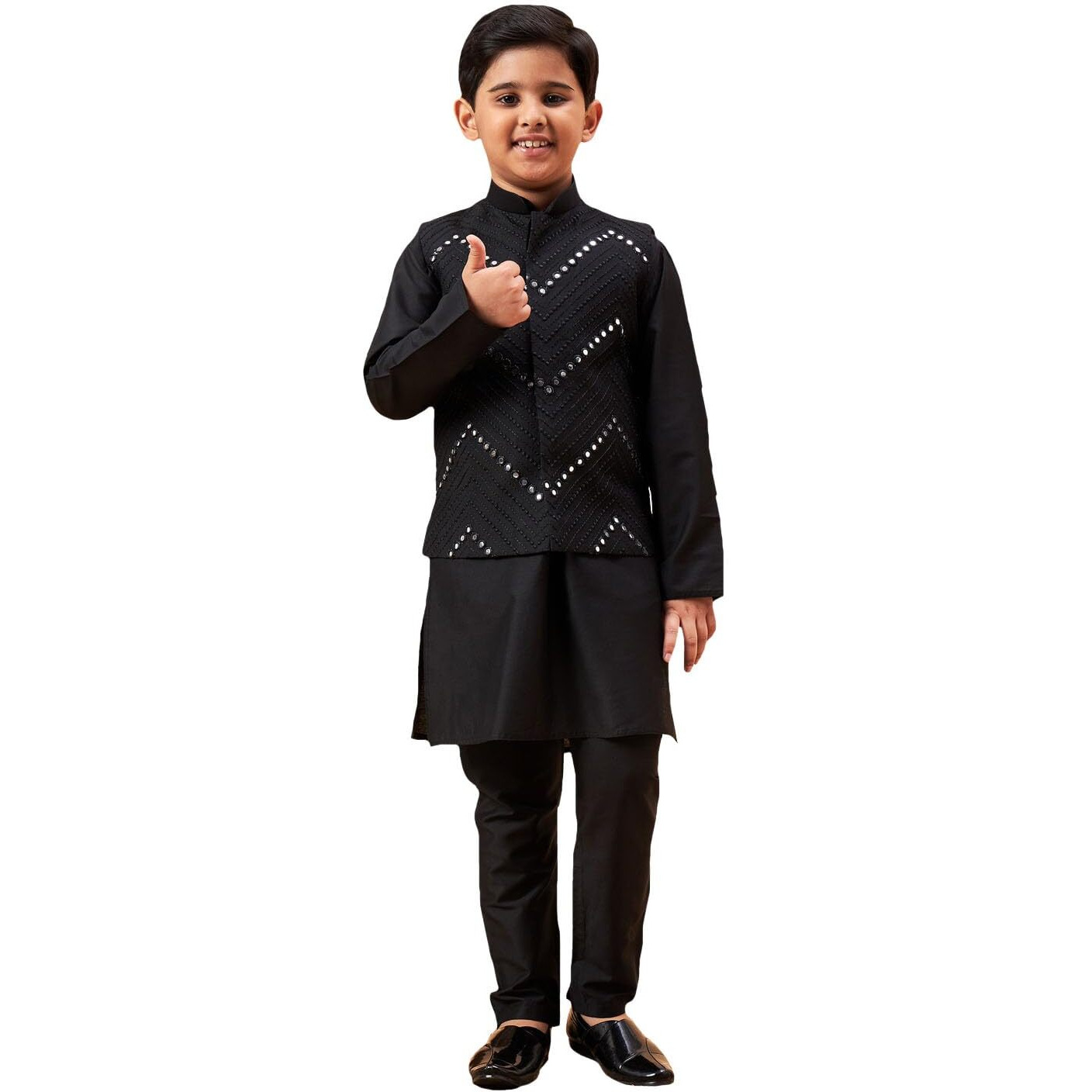 VASTRAMAY Boys' Black Jacket, Kurta and Pyjama Set_VASBJ133BLnBK091BLnVPBL_36