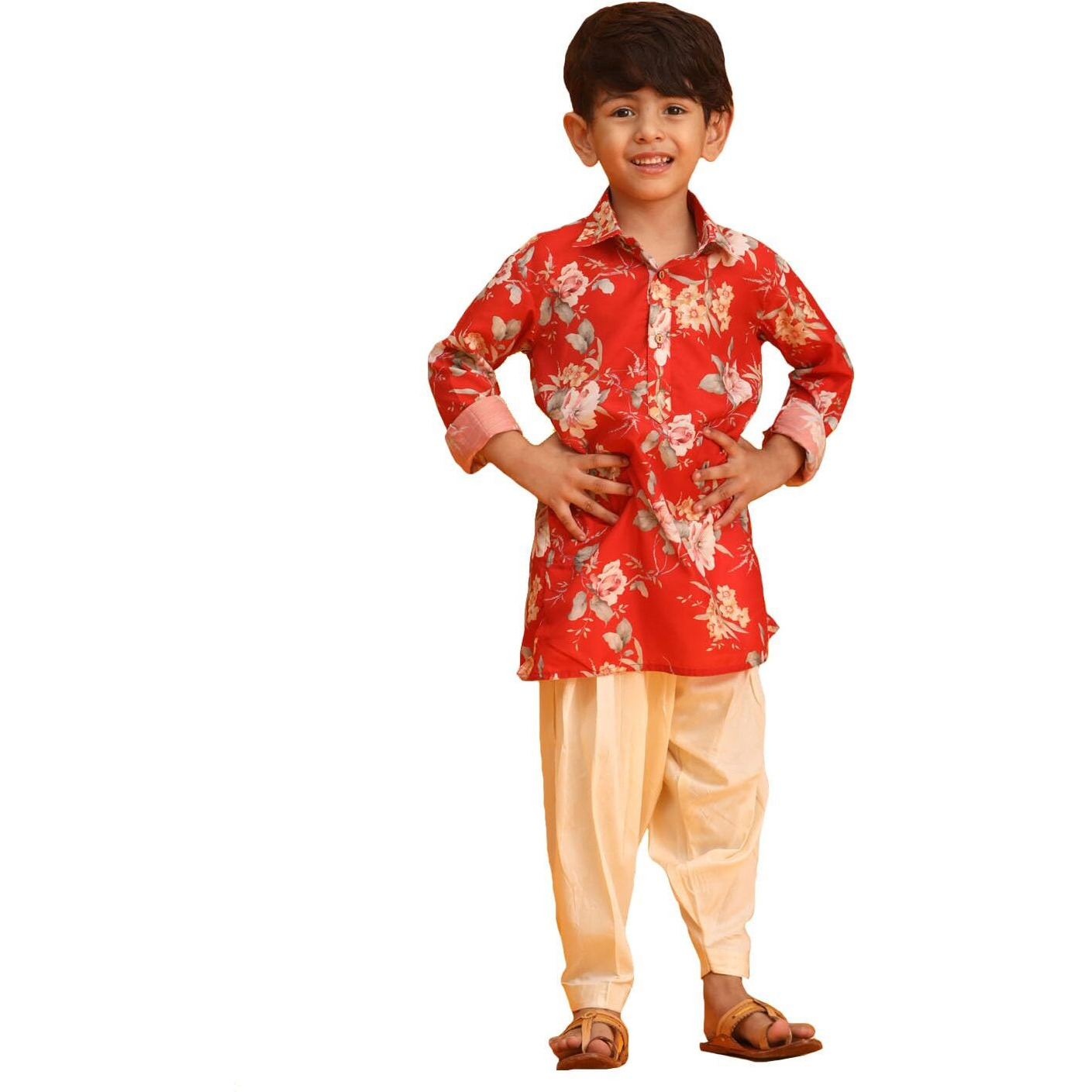 VASTRAMAY Boy's Multicolor Base Red Kurta Patiala Set_VASBK181RDnPTYCR_24