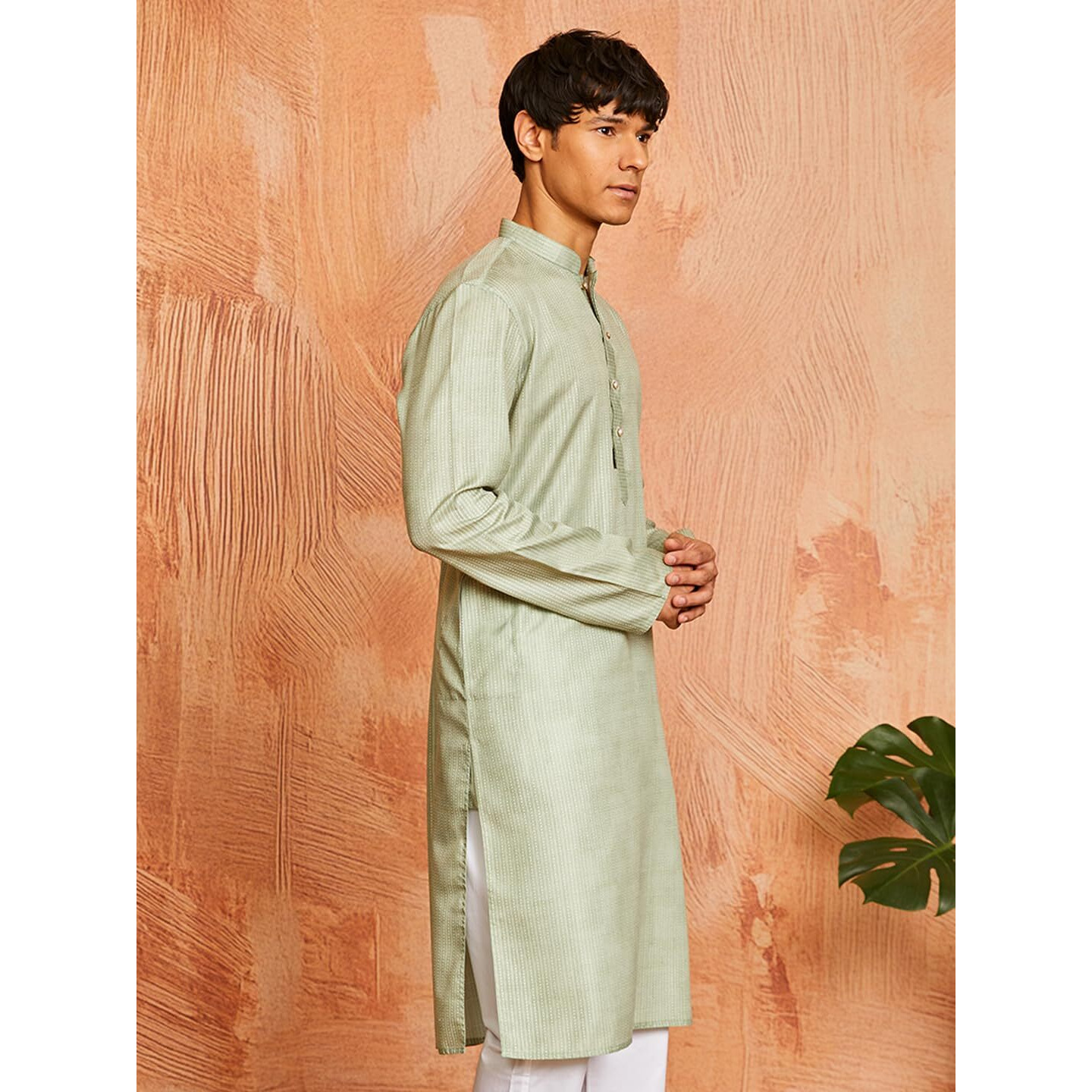 VASTRAMAY Men's Cotton Kantha Work Kurta  Elegant Embroidered Ethnic Wear for Festive & Casual Occasions Green