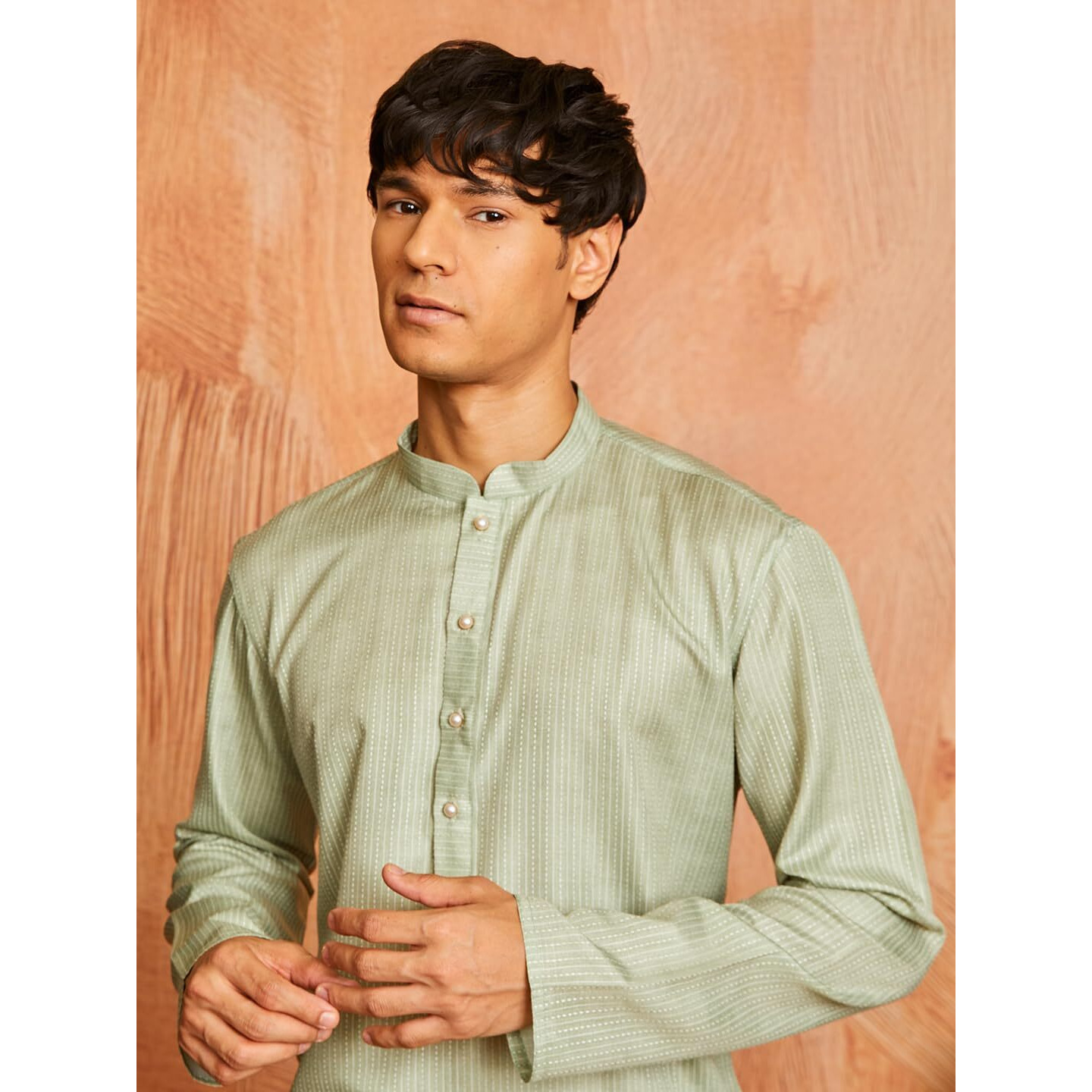 VASTRAMAY Men's Cotton Kantha Work Kurta  Elegant Embroidered Ethnic Wear for Festive & Casual Occasions Green