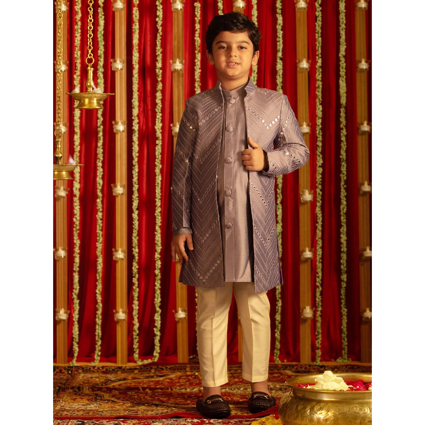 VASTRAMAY Boys' Onion Pink And Cream Ethnic Combo Set_VASBCO008PU_24