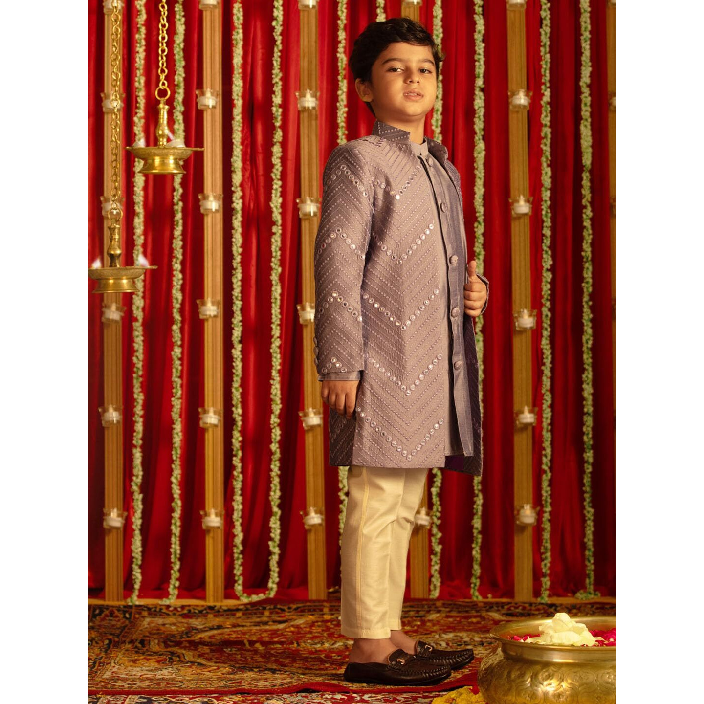 VASTRAMAY Boys' Onion Pink And Cream Ethnic Combo Set_VASBCO008PU_24