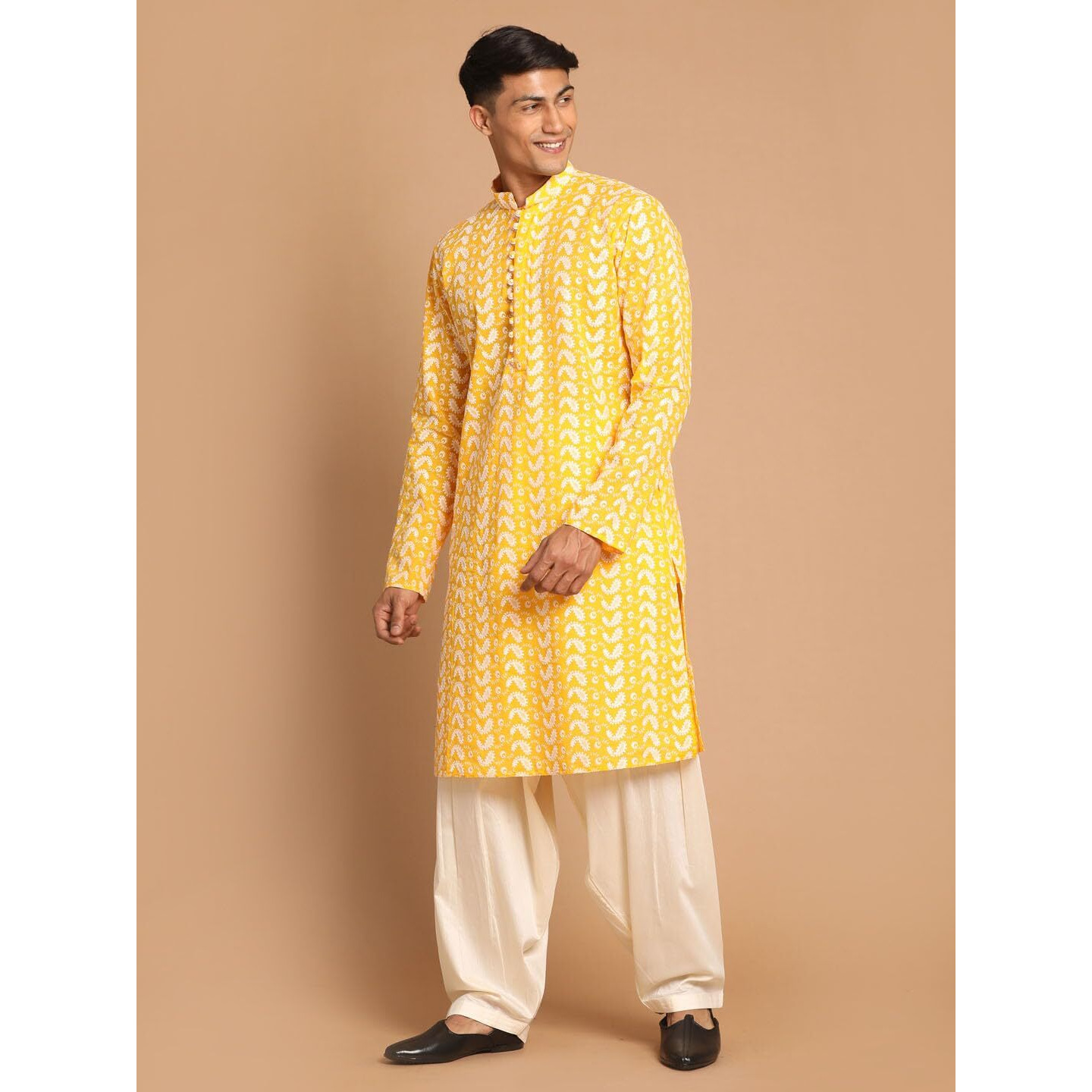 VASTRAMAY Men's Orange And Cream Pure Cotton Kurta and Patiala Set_VASMK094ORnPTYCR_38