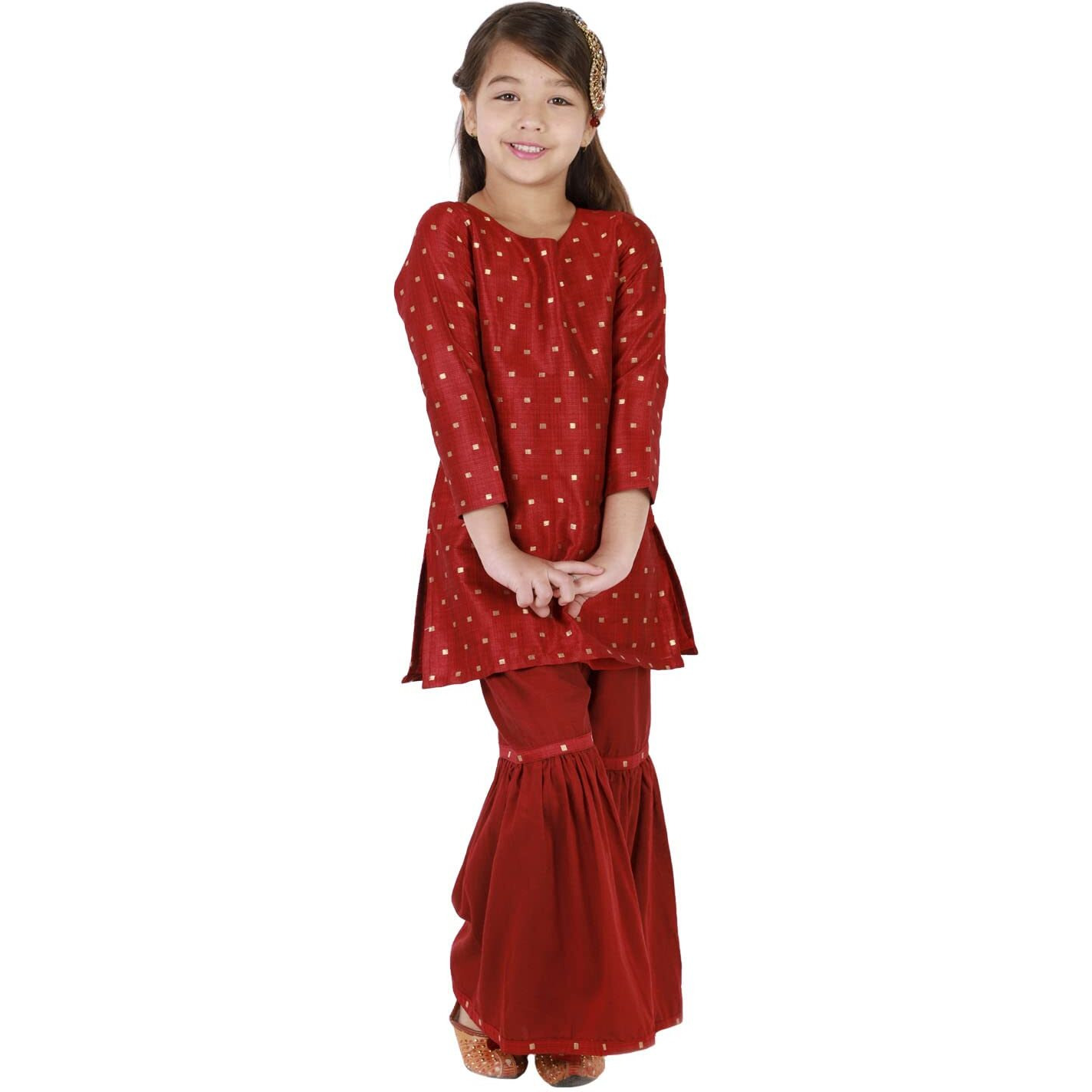 VASTRAMAY Girls' Jacquard Kurta With Sharara Set (VASGK001MAnMA_26 Age 5-6 Year)