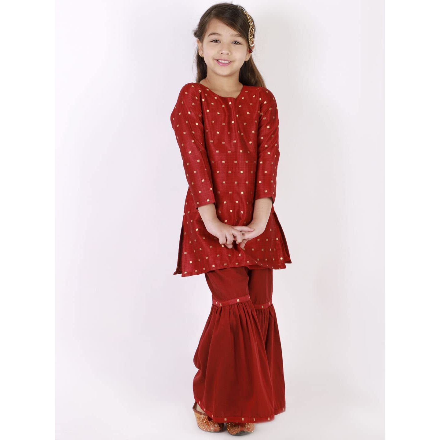 VASTRAMAY Girls' Jacquard Kurta With Sharara Set (VASGK001MAnMA_26 Age 5-6 Year)