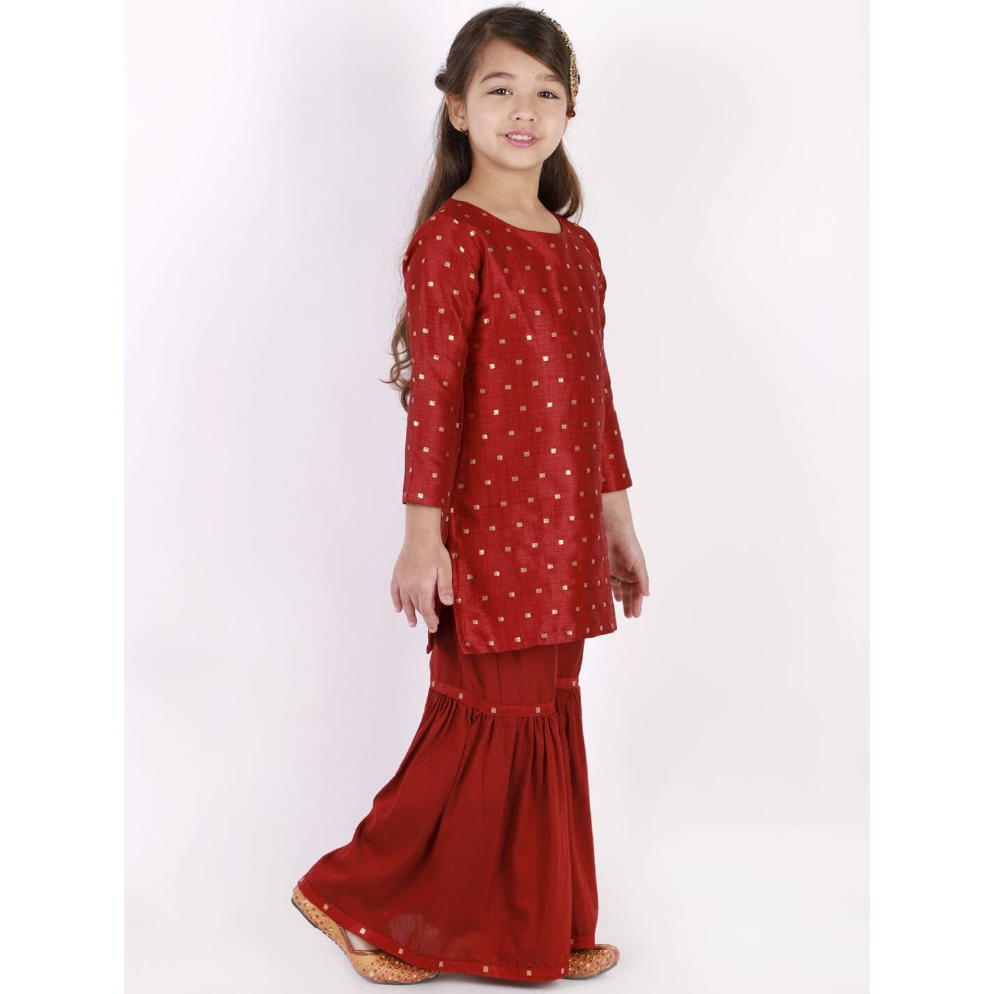 VASTRAMAY Girls' Jacquard Kurta With Sharara Set (VASGK001MAnMA_26 Age 5-6 Year)