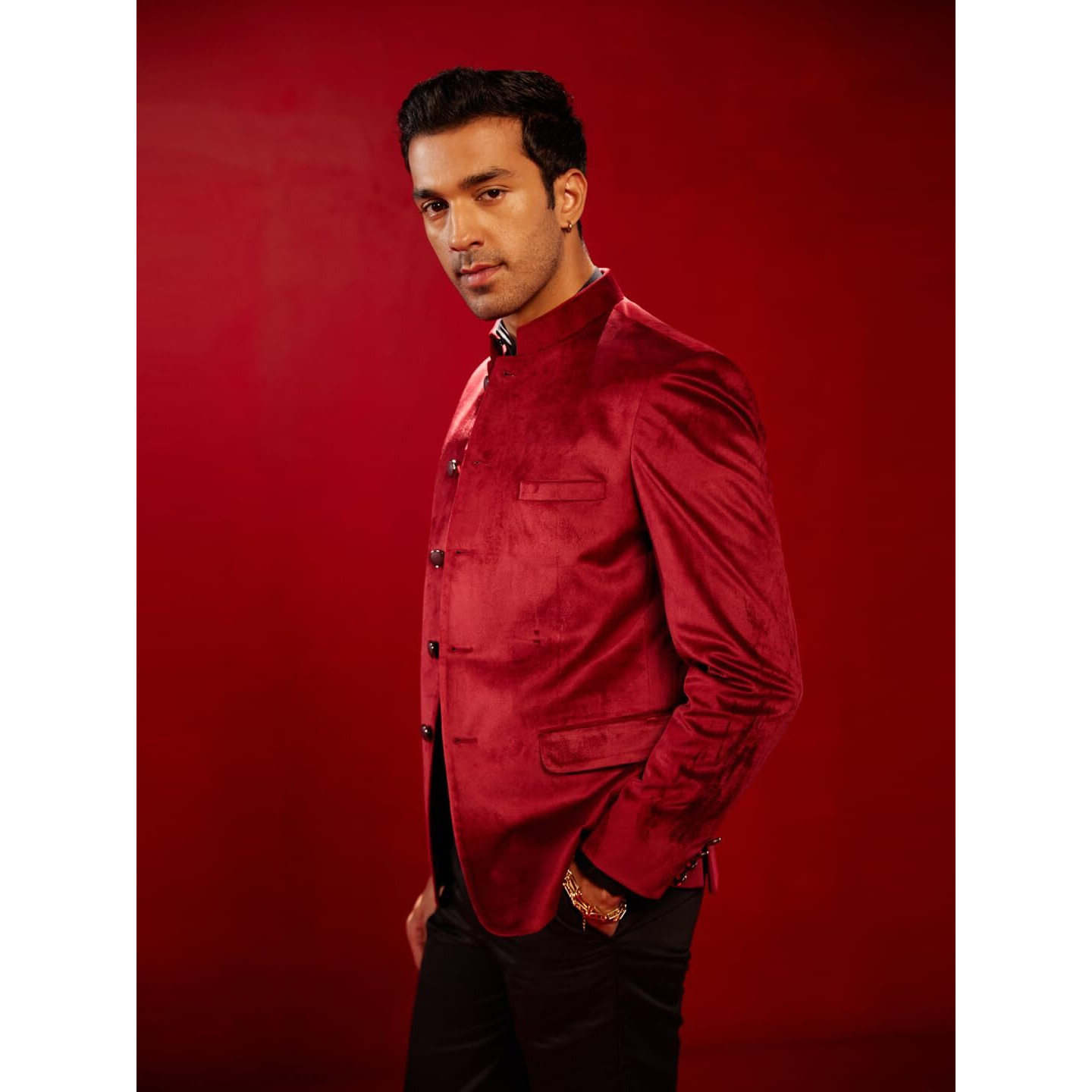 VASTRAMAY Men's Maroon velvet Jodhpuri | Maroon Velvet Jodhpuri Bandhgala For Men