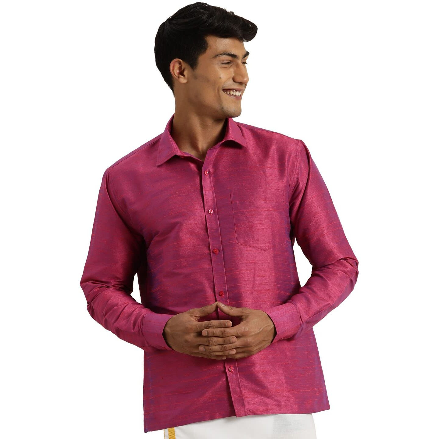 VASTRAMAY Men's Purple Raw Silk Ethnic Shirt_VASMSH010PU_38