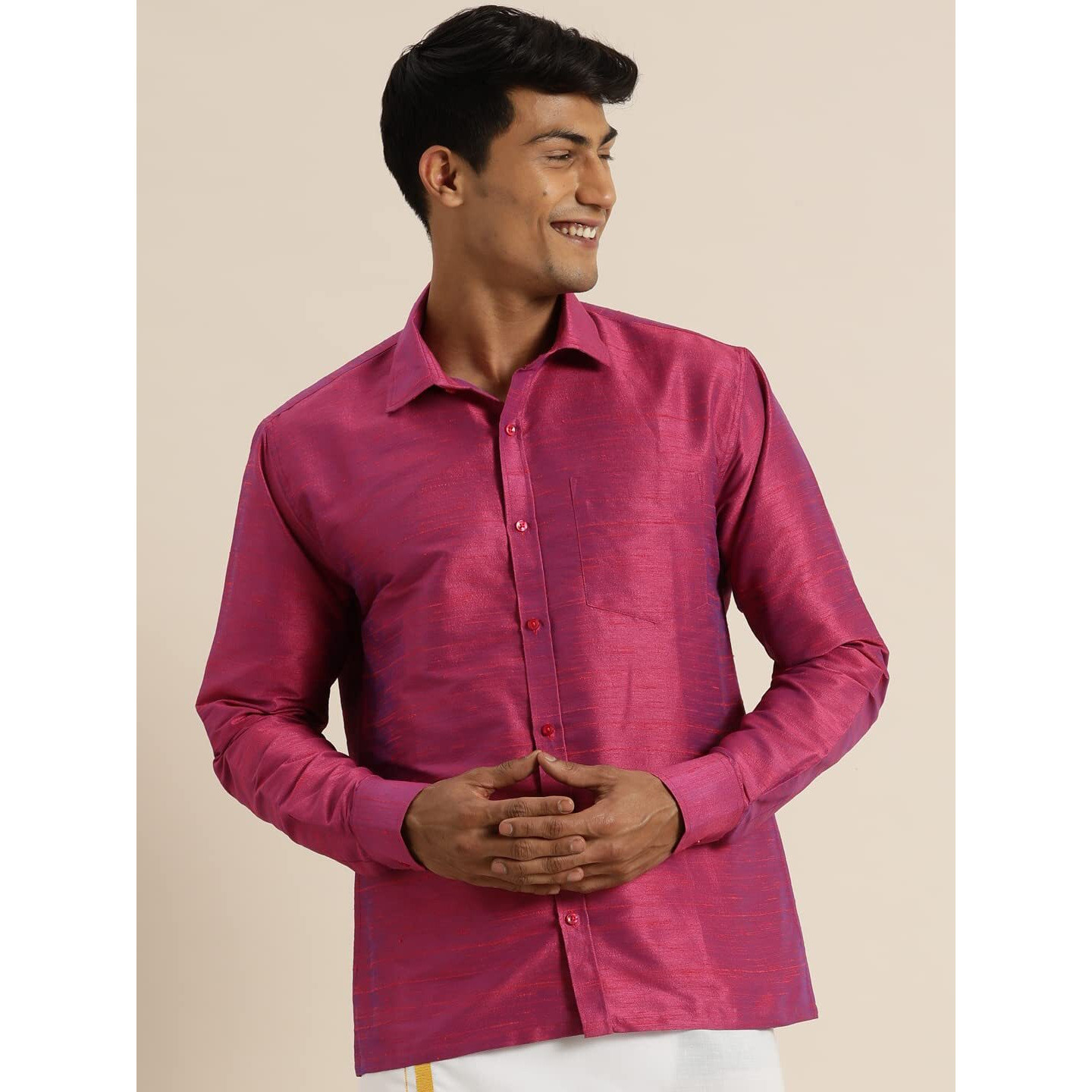 VASTRAMAY Men's Purple Raw Silk Ethnic Shirt_VASMSH010PU_38