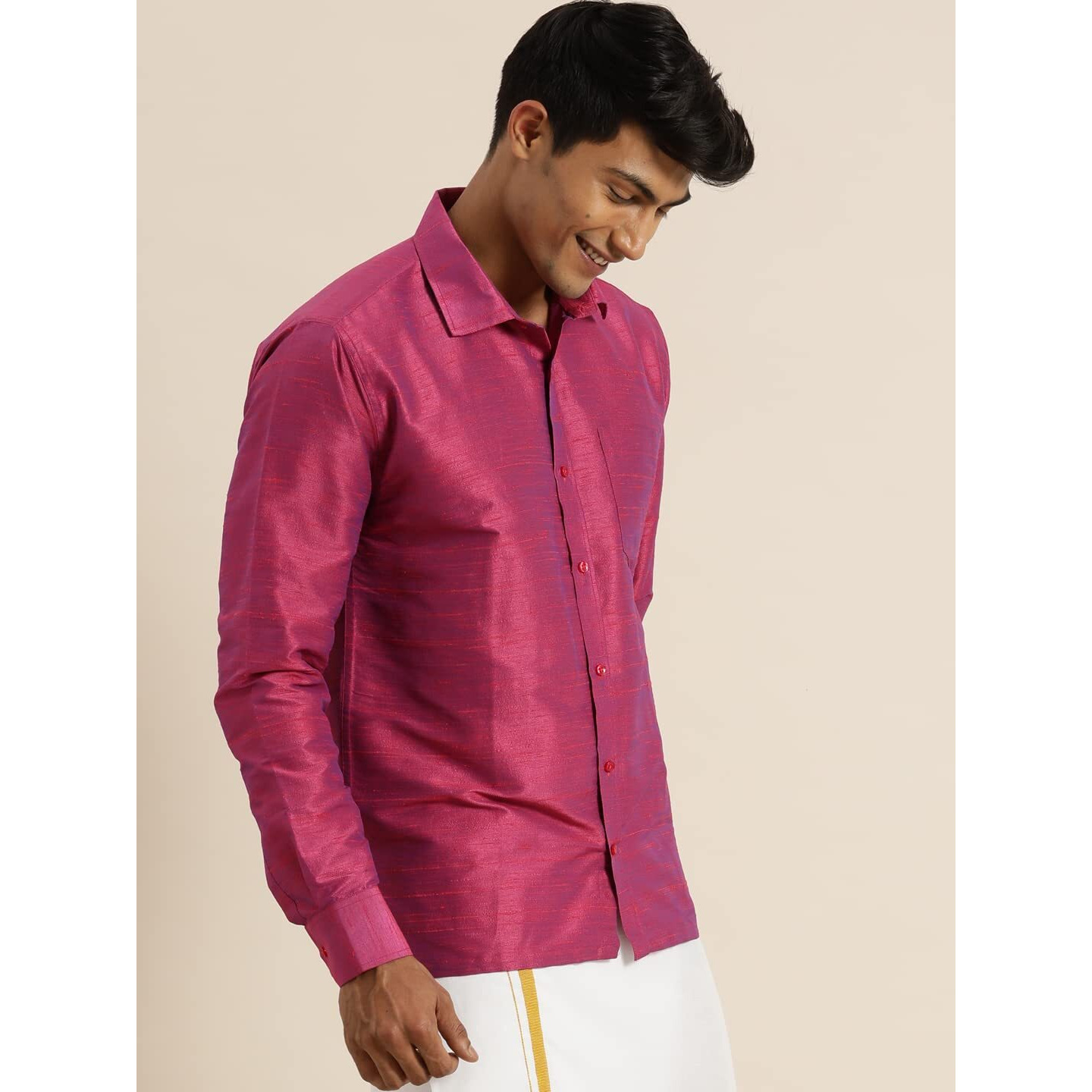 VASTRAMAY Men's Purple Raw Silk Ethnic Shirt_VASMSH010PU_38