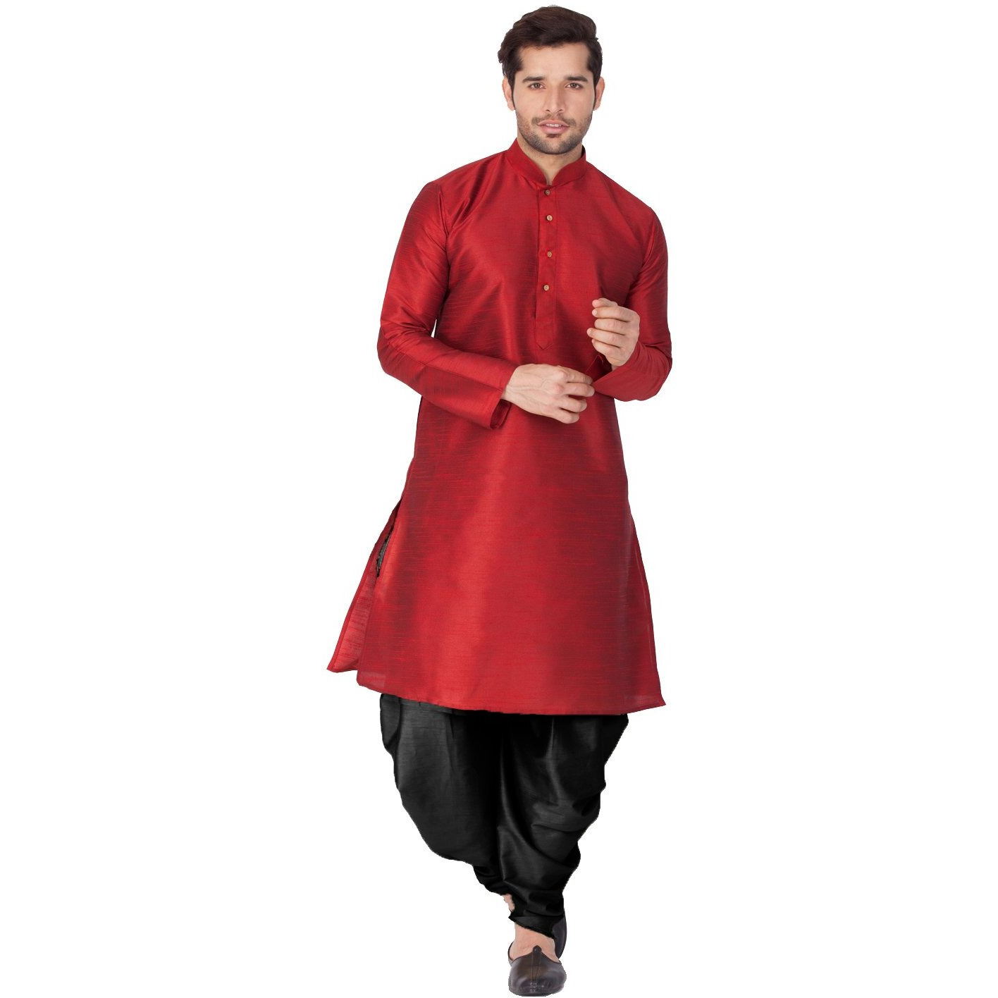VASTRAMAY Men Cotton Silk Kurta and Cowl Dhoti Pant Set (Maroon_VASMKMA001nCDBL_42)