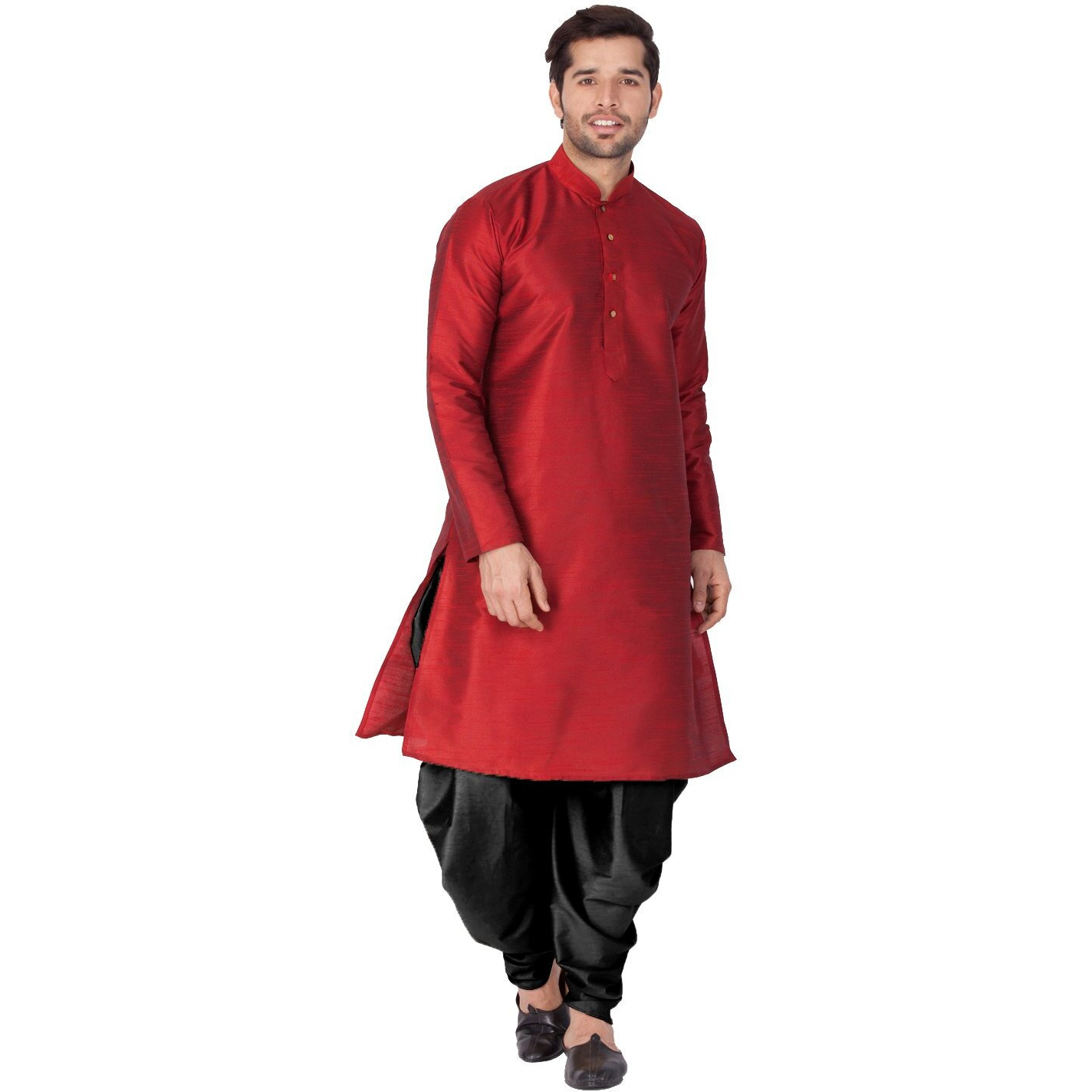 VASTRAMAY Men Cotton Silk Kurta and Cowl Dhoti Pant Set (Maroon_VASMKMA001nCDBL_42)