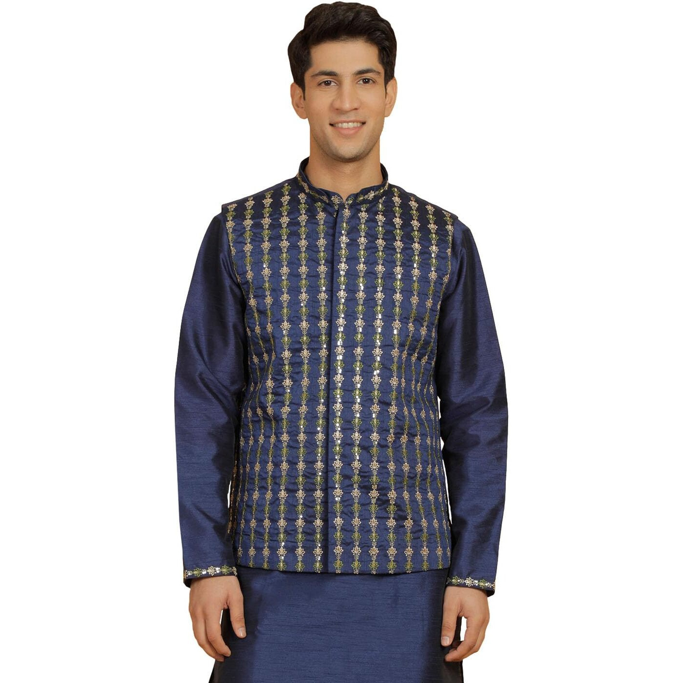 VASTRAMAY Men's Nehru Jacket I Allover Sequined Embroidered Jacket Regular Nehru Jacket I Fastive Party Wedding Neharu Jackets_VASMJ309NB_40