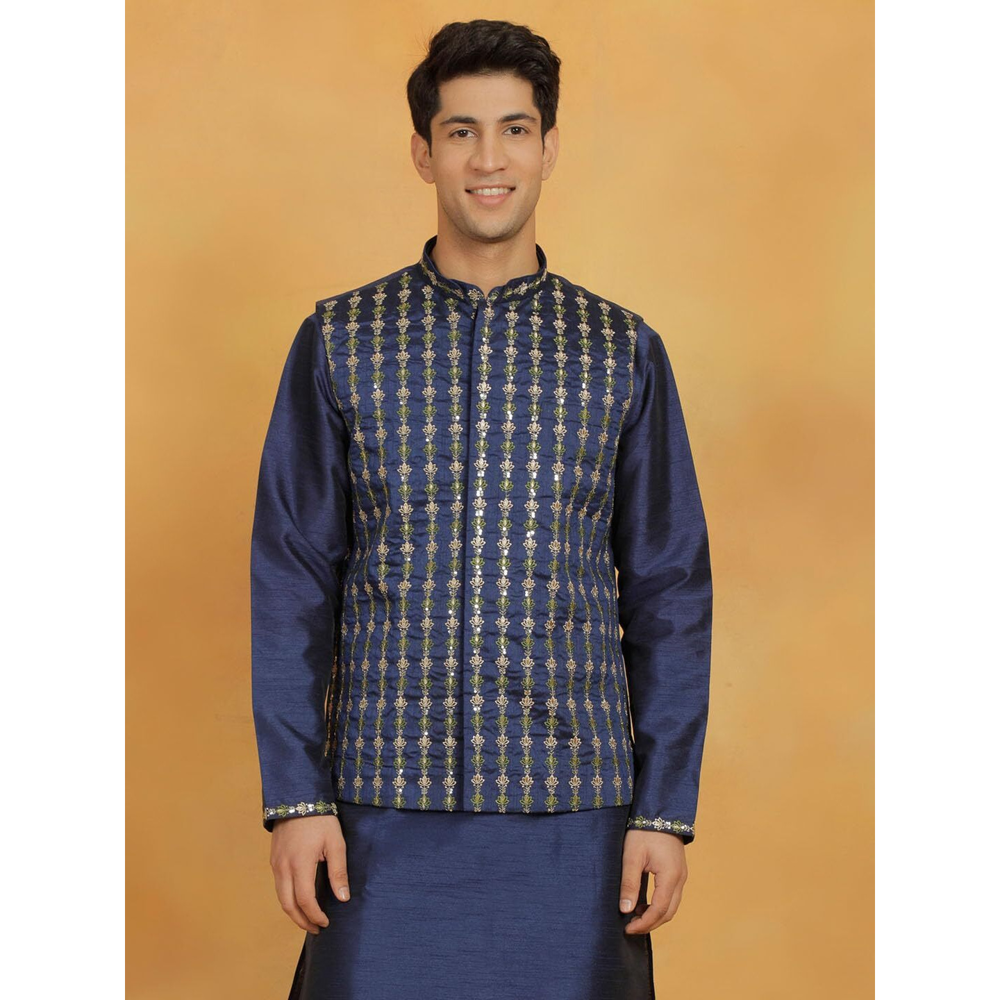 VASTRAMAY Men's Nehru Jacket I Allover Sequined Embroidered Jacket Regular Nehru Jacket I Fastive Party Wedding Neharu Jackets_VASMJ309NB_40