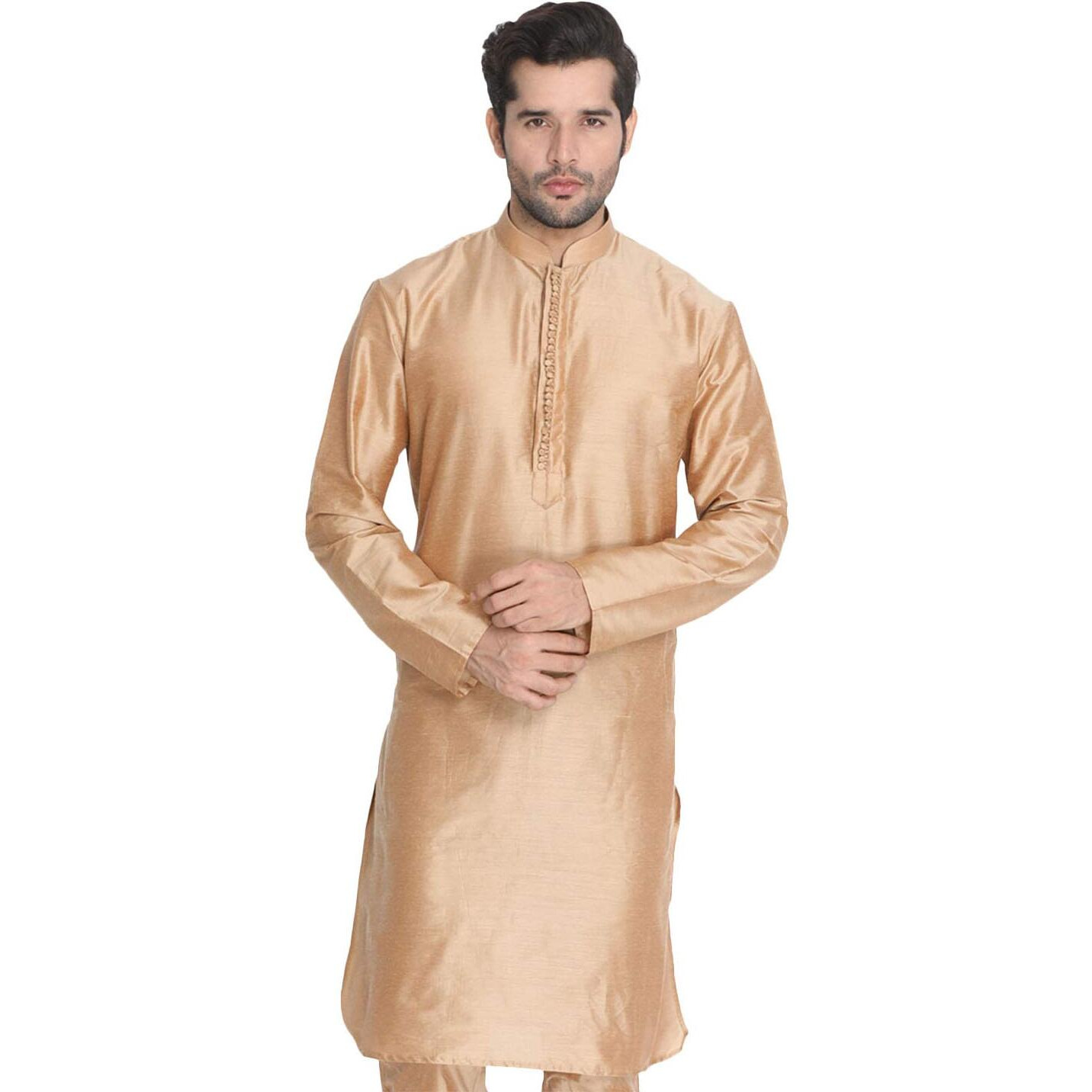 VASTRAMAY Men's Rose Gold Cotton Silk Blend Kurta_VASMKPV001RG_44