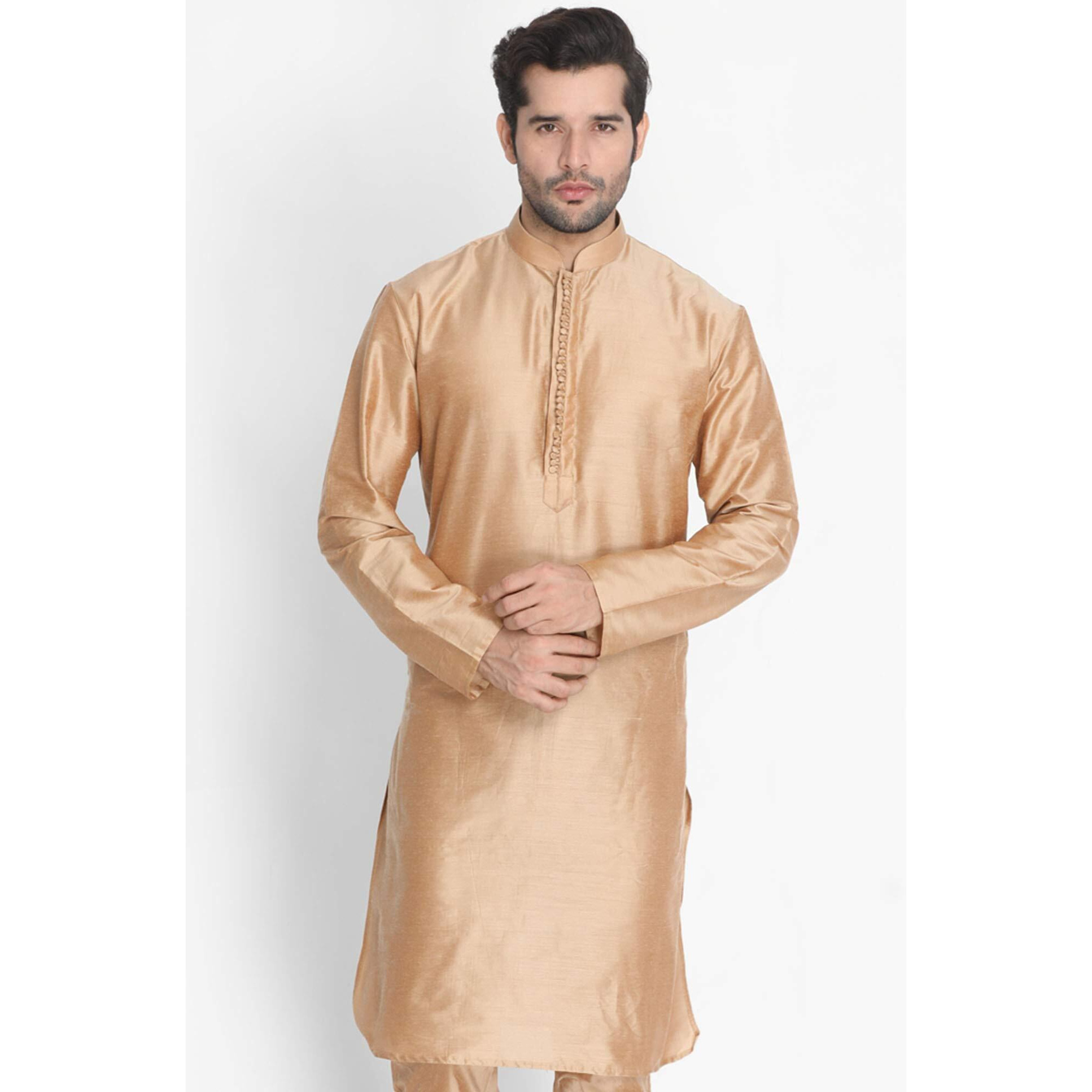 VASTRAMAY Men's Rose Gold Cotton Silk Blend Kurta_VASMKPV001RG_44