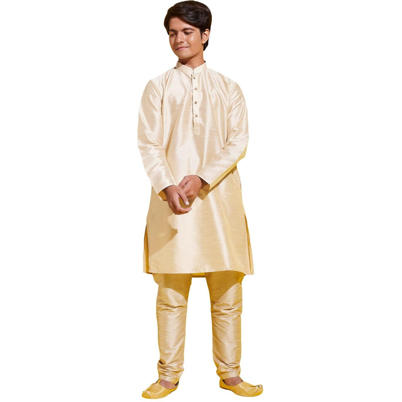 VASTRAMAY YUVA Boys' Gold Silk Blend Kurta Pyjama Set_VYUVBKGO001nPGO_36L