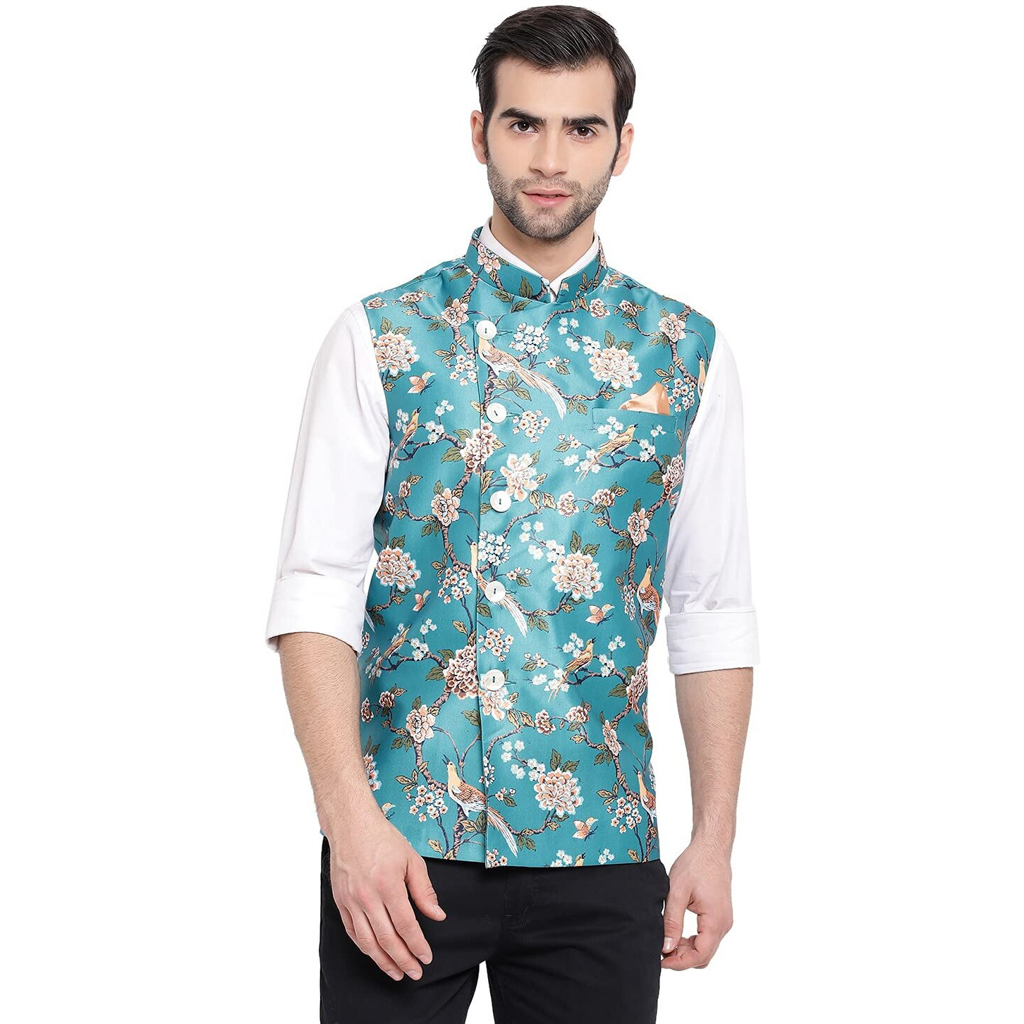 VASTRAMAY Men's Neheru Modi Ethnic Jacket (VASMJ055TQ_36_36_Turquoise)