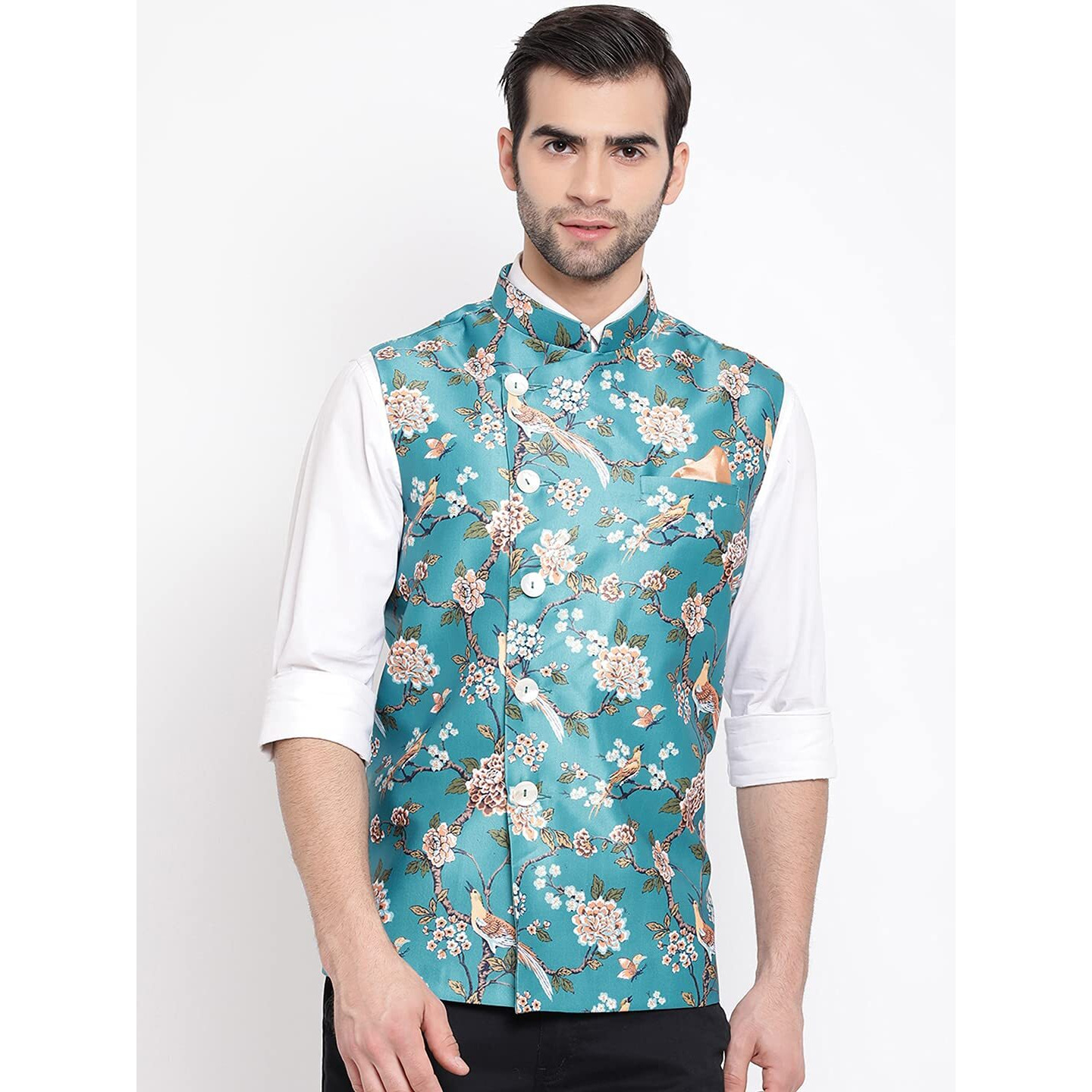 VASTRAMAY Men's Neheru Modi Ethnic Jacket (VASMJ055TQ_36_36_Turquoise)