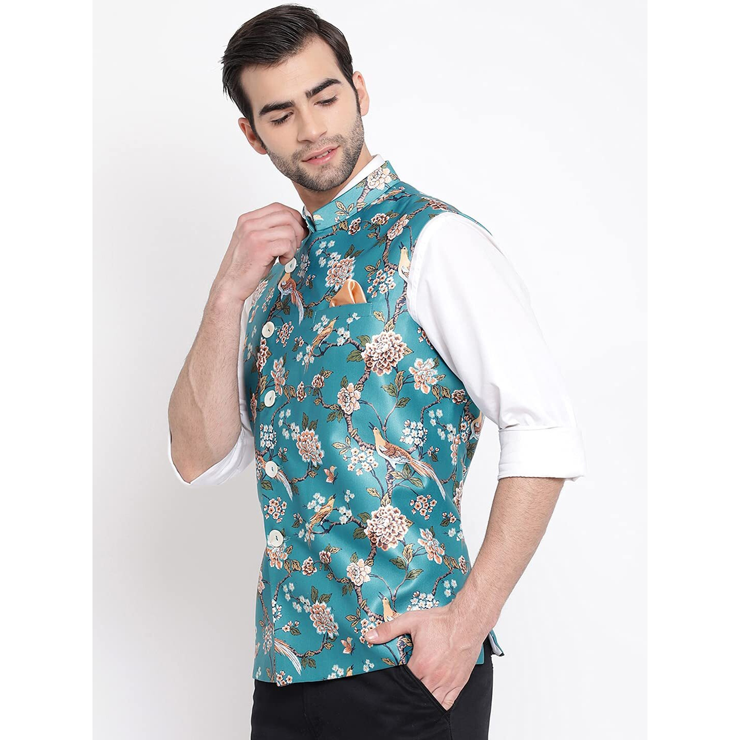 VASTRAMAY Men's Neheru Modi Ethnic Jacket (VASMJ055TQ_36_36_Turquoise)