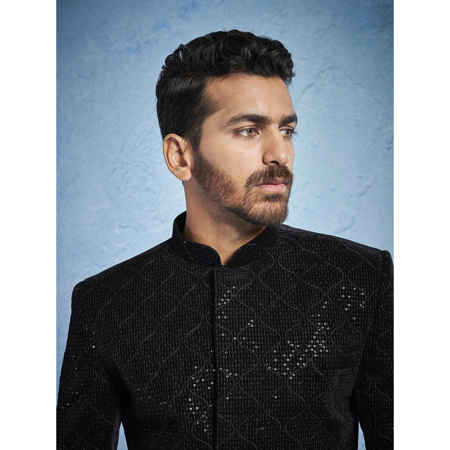 VASTRAMAY Men's Black - Jodhpuri - Velvet Sequined Embroidered Jodhpuri