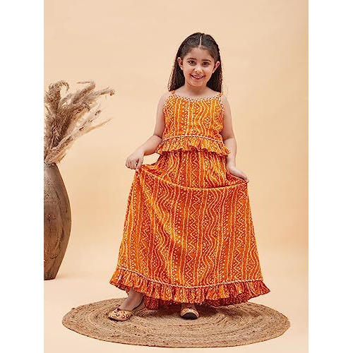 VASTRAMAY Girls' Orange Bandhani Lehenga Set_VASGLC006OR_26