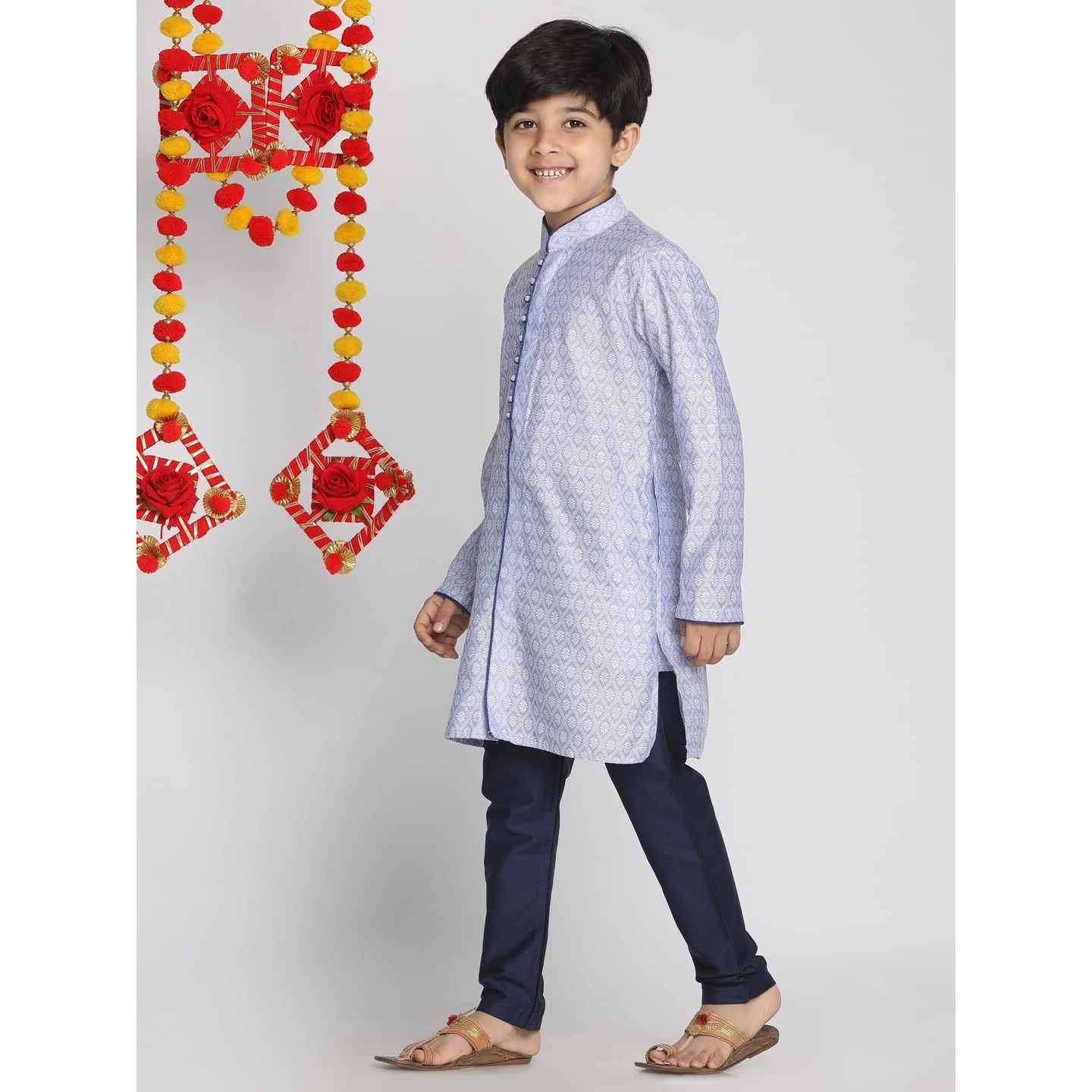 VASTRAMAY Boys' Lavender And Navy Blue Kurta Pyjama Set_VASBK105HWnPVBU_16