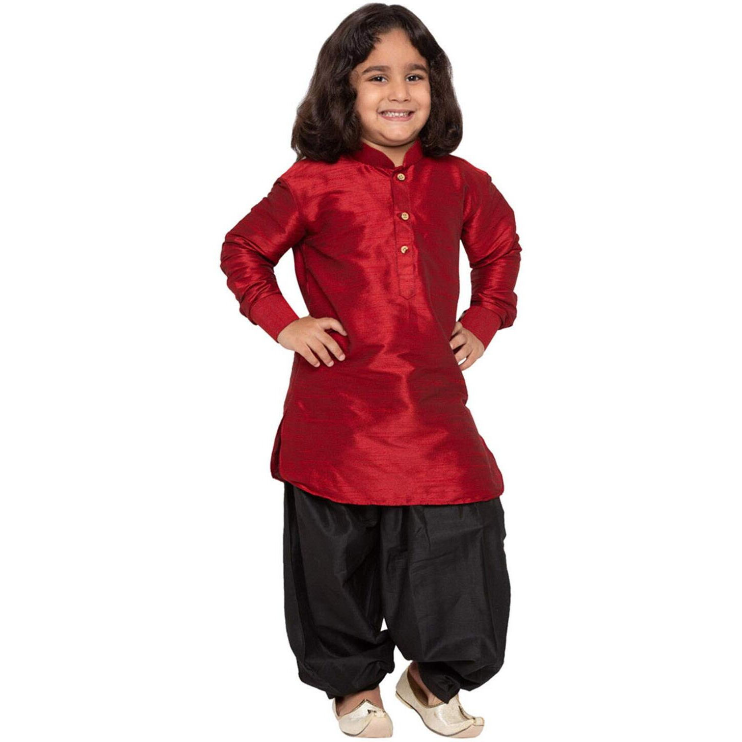 VASTRAMAY Maroon Cotton Silk Boys Dhoti Kurta Set Dress(13-14 Years)