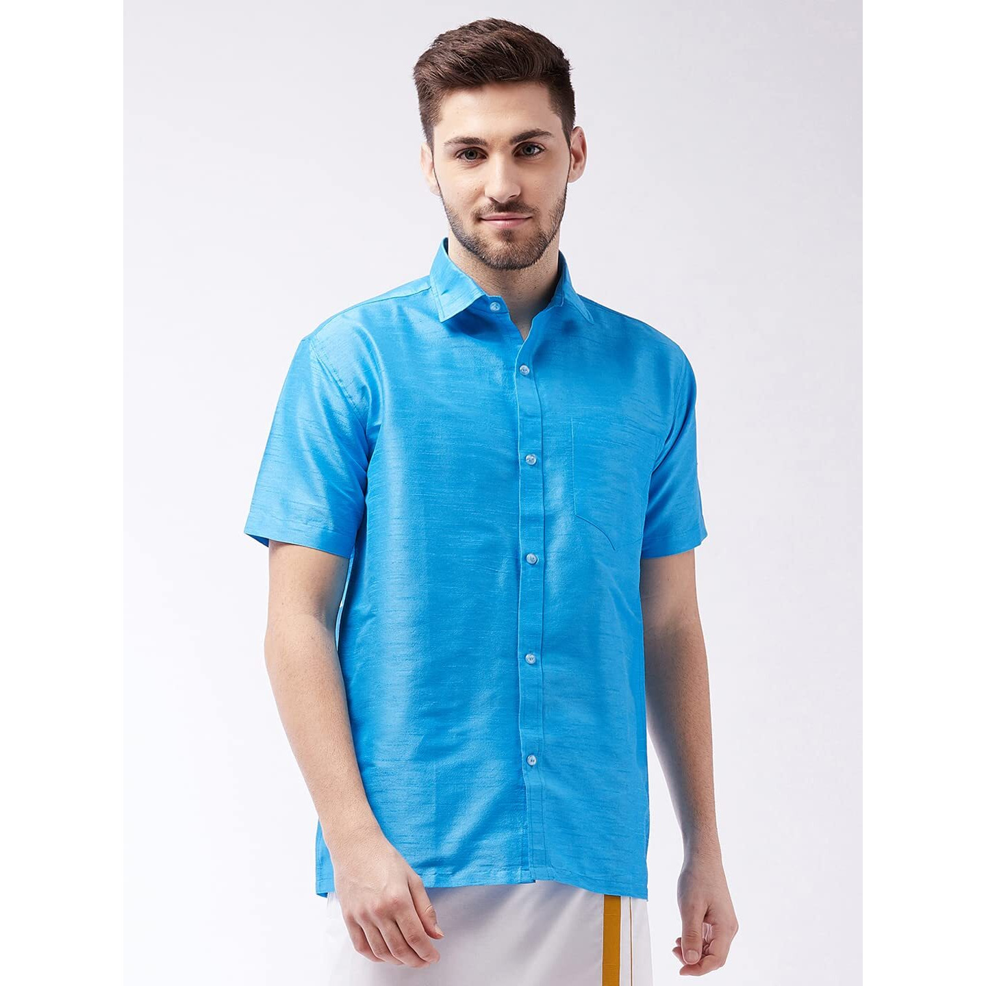 VASTRAMAY Men's Aqua Blue Silk Blend Ethnic Shirt_VASMSH001AQ_36