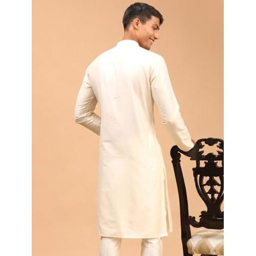 VASTRAMAY Men's Solid Kurta in Fluid Viscose Fabric Natural Yarn