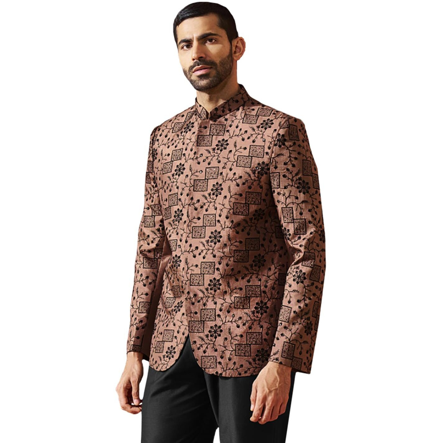 VASTRAMAY Men's Rust Silk Blend Jodhpuri, Silk Blend Embroidered Jodhpuri for Men, Traditional Indian Wear for Weddings & Festivals