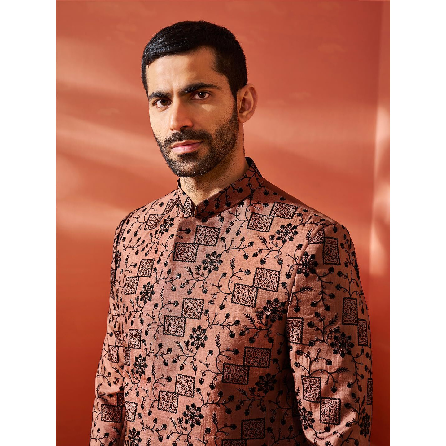 VASTRAMAY Men's Rust Silk Blend Jodhpuri, Silk Blend Embroidered Jodhpuri for Men, Traditional Indian Wear for Weddings & Festivals