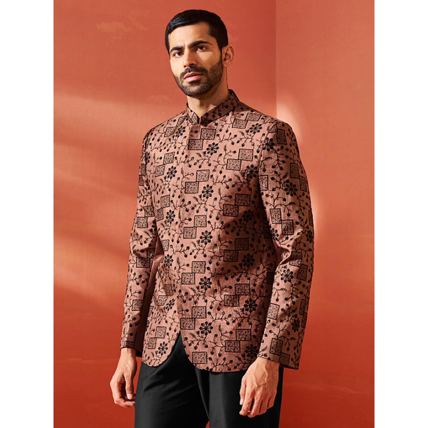 VASTRAMAY Men's Rust Silk Blend Jodhpuri, Silk Blend Embroidered Jodhpuri for Men, Traditional Indian Wear for Weddings & Festivals