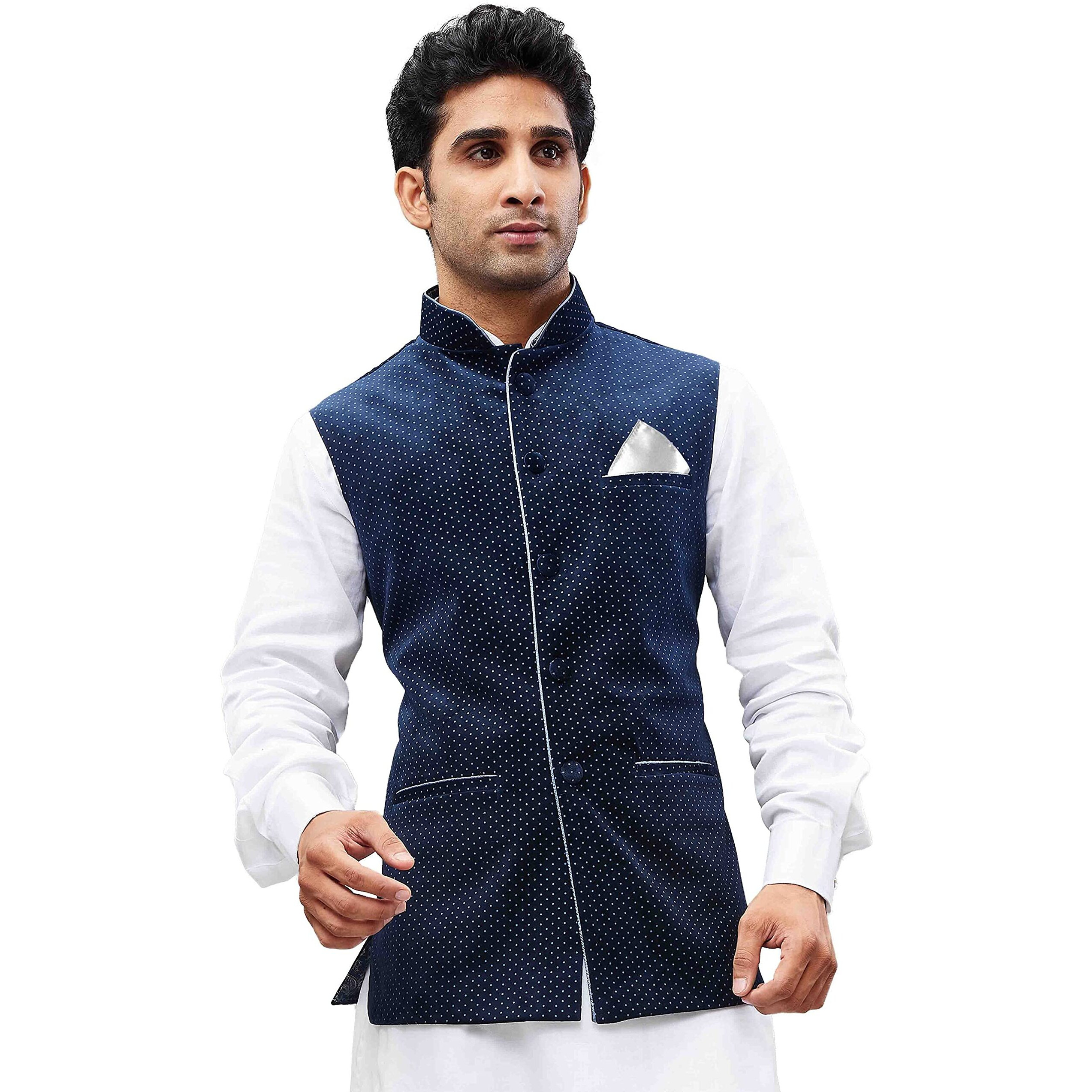 VASTRAMAY Mens Velvet Nehru Jackets (Blue_VASMJBU014_46)