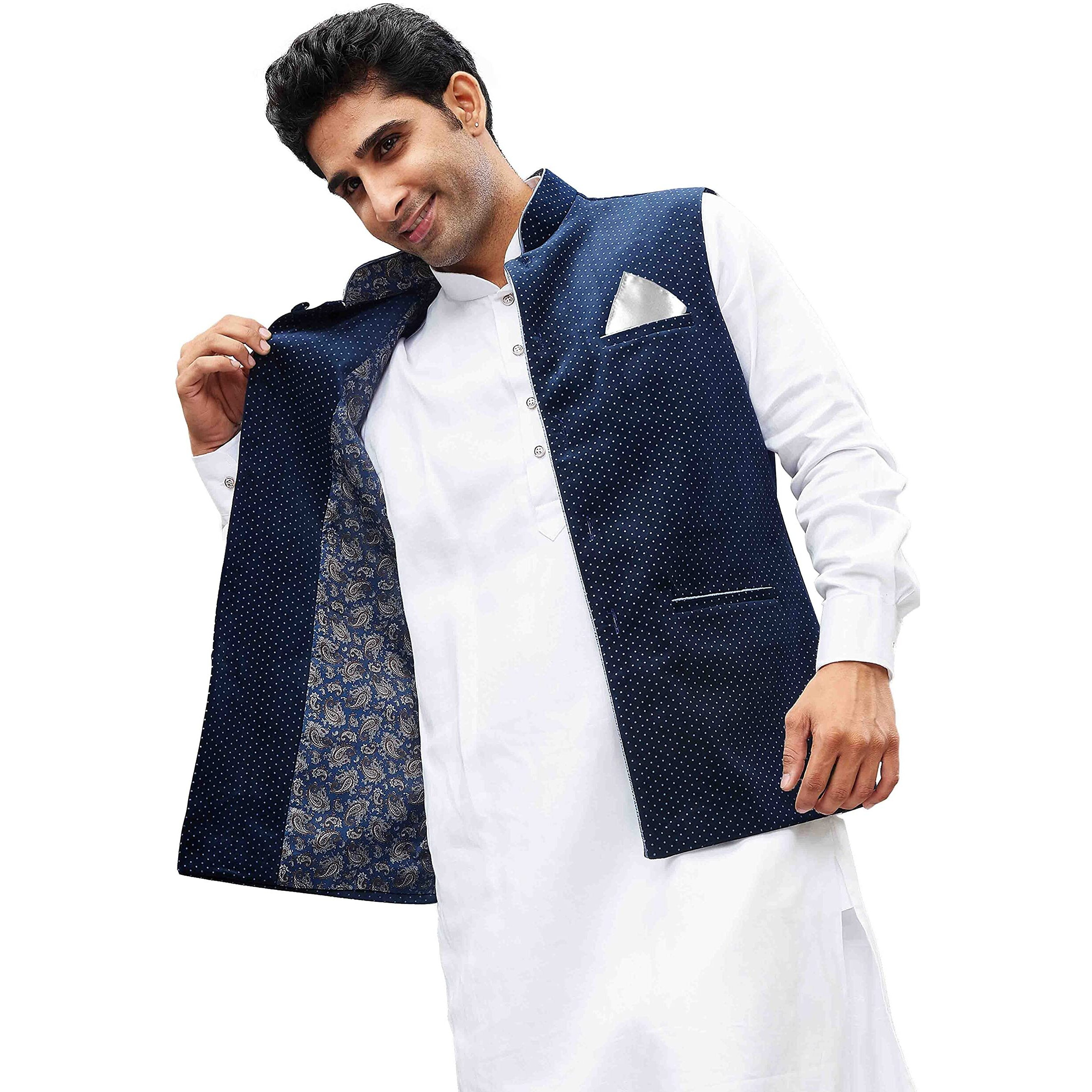 VASTRAMAY Mens Velvet Nehru Jackets (Blue_VASMJBU014_46)