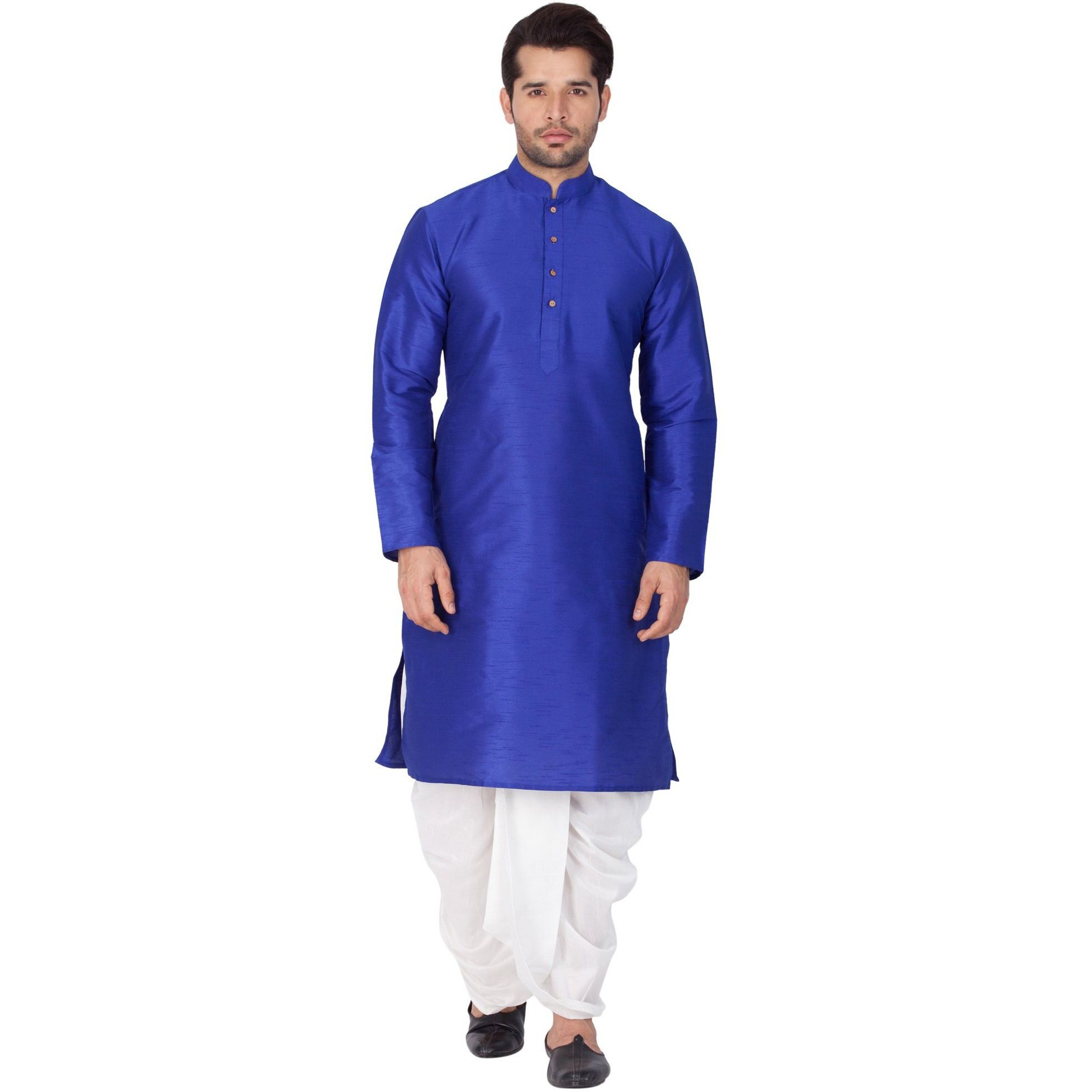 VASTRAMAY Men Cotton Silk Kurta and Dhoti Pant Set (Blue_VASMKBU001nDTWH_38)