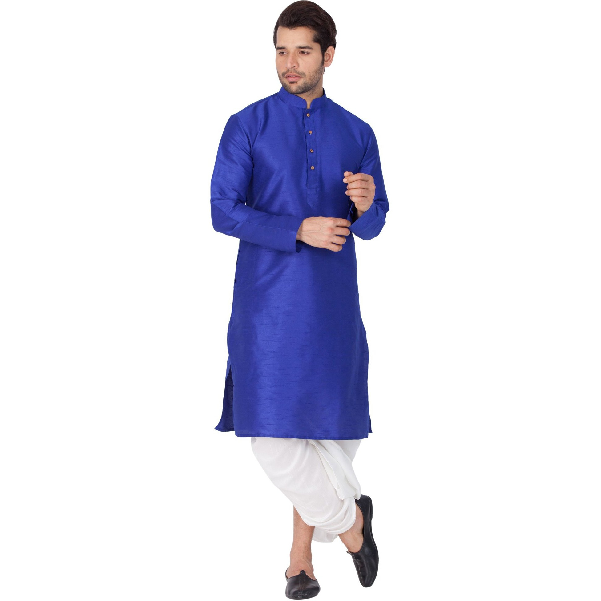 VASTRAMAY Men Cotton Silk Kurta and Dhoti Pant Set (Blue_VASMKBU001nDTWH_38)
