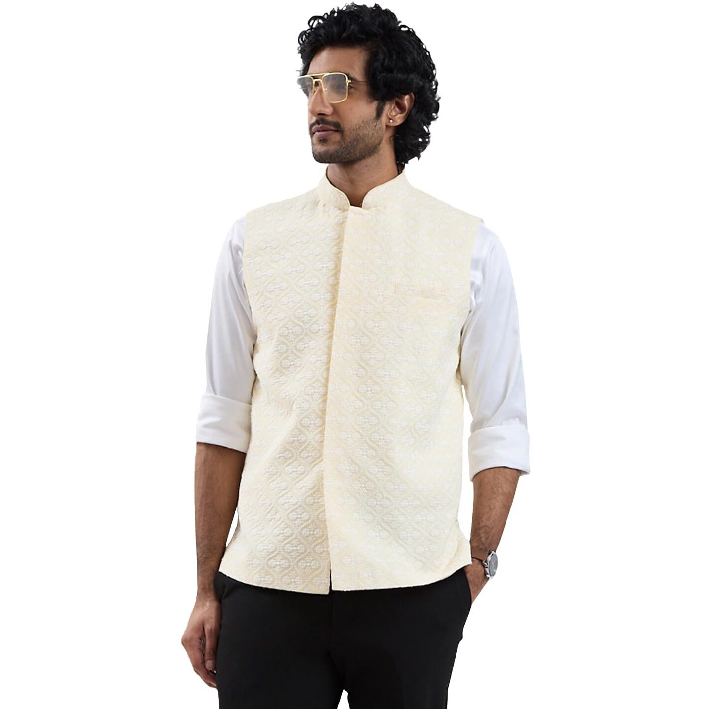 VASTRAMAY Men's Cotton Nehru Jacket I Allover Printed Jacket Regular Nehru Jacket I Fastive Party Wedding Neharu Jackets_VASMJ381YW_42