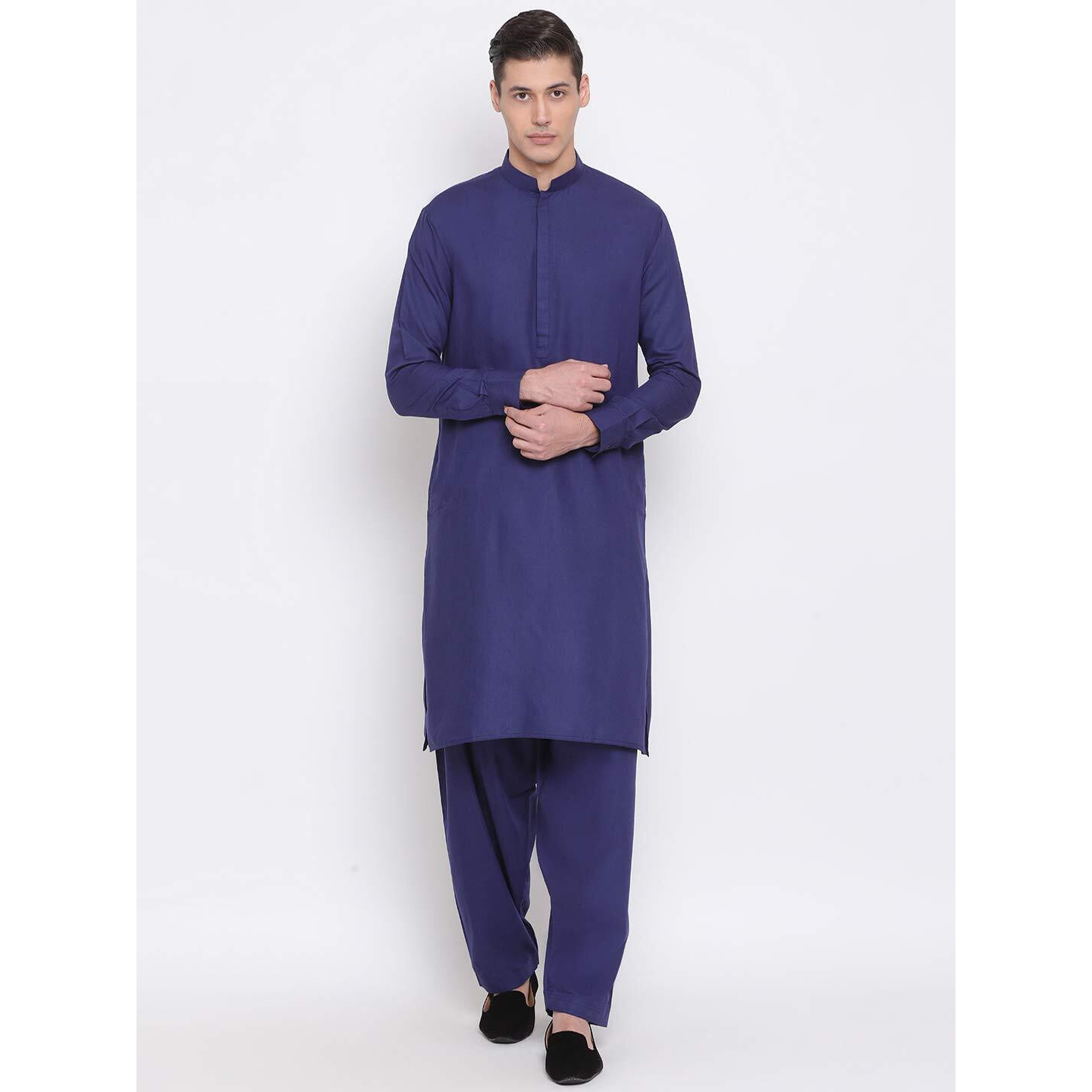 VASTRAMAY Men's Blue Cotton Blend Kurta Pyjama Set_VASMK096BUnP_42