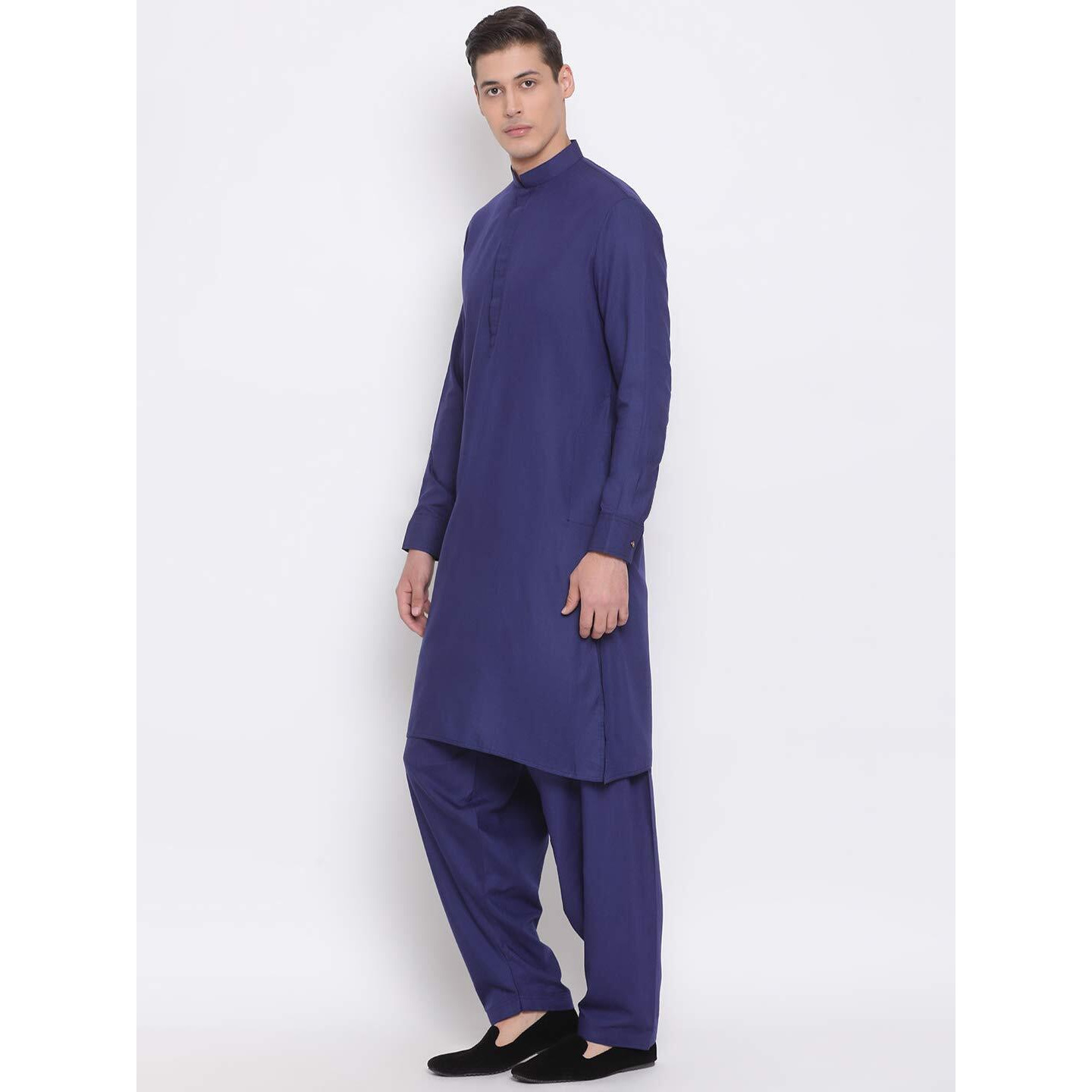 VASTRAMAY Men's Blue Cotton Blend Kurta Pyjama Set_VASMK096BUnP_42
