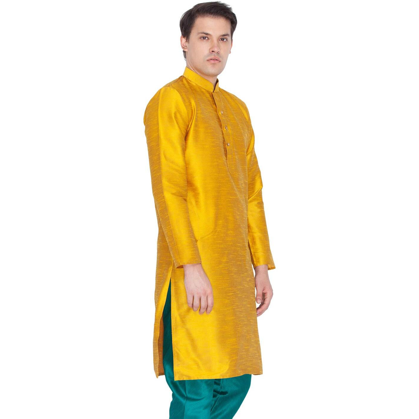 VASTRAMAY Men's Gold Silk Blend Kurta(VASMKMD001-48)
