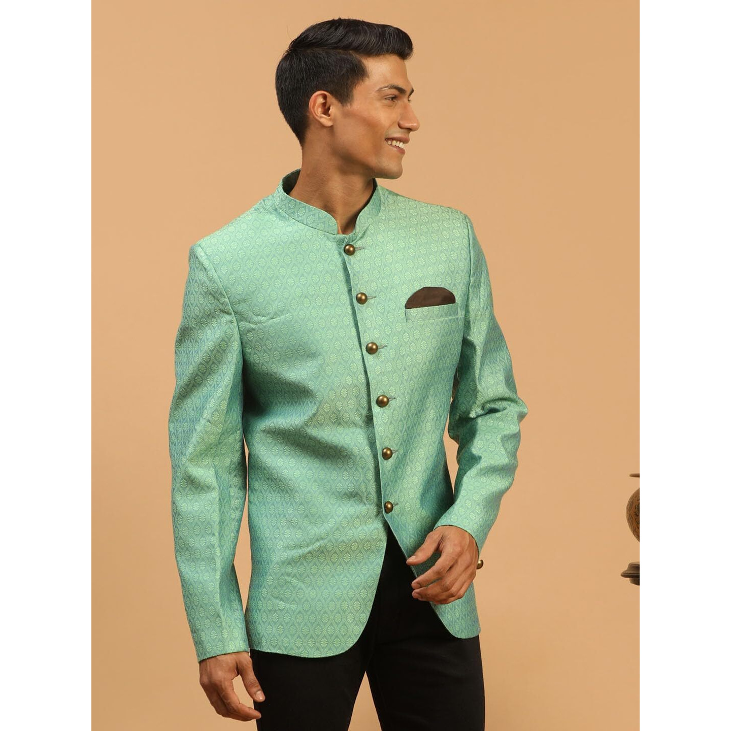 VASTRAMAY Men's Green Silk Blend Jodhpuri_VASMJP011GN_42