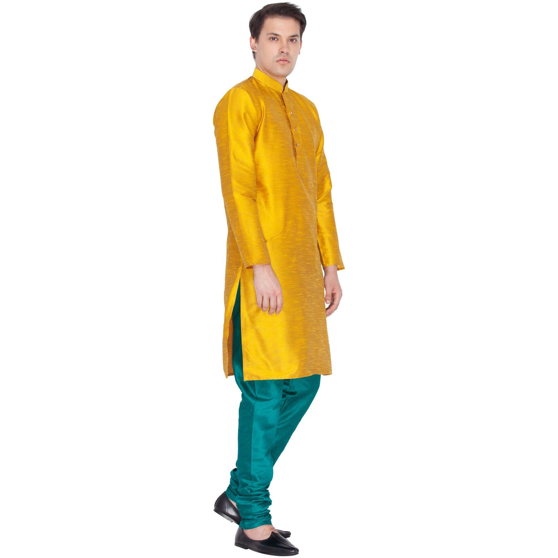 VASTRAMAY Men Cotton Kurta and Pyjama Set Ethnicwear (VASMKMD001nPGN_42 Colour Gold Size 42)