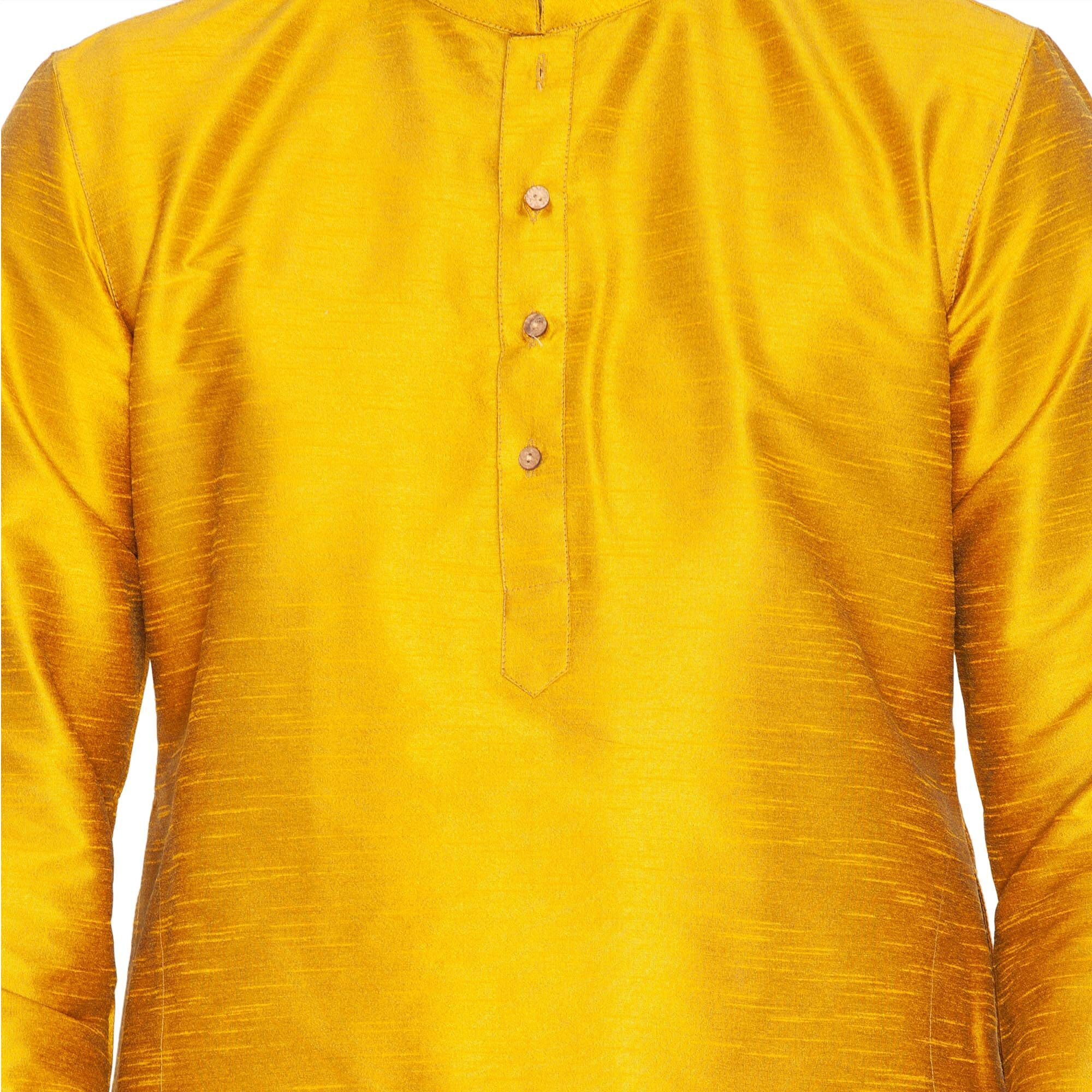 VASTRAMAY Men Cotton Kurta and Pyjama Set Ethnicwear (VASMKMD001nPGN_42 Colour Gold Size 42)