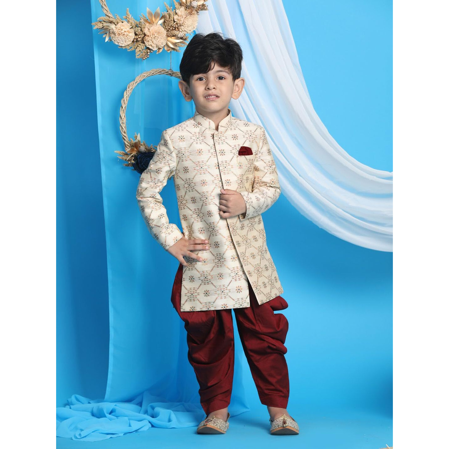 VASTRAMAY Boys' Beige And Maroon Sherwani Set_VASBSW027nCDMA_28