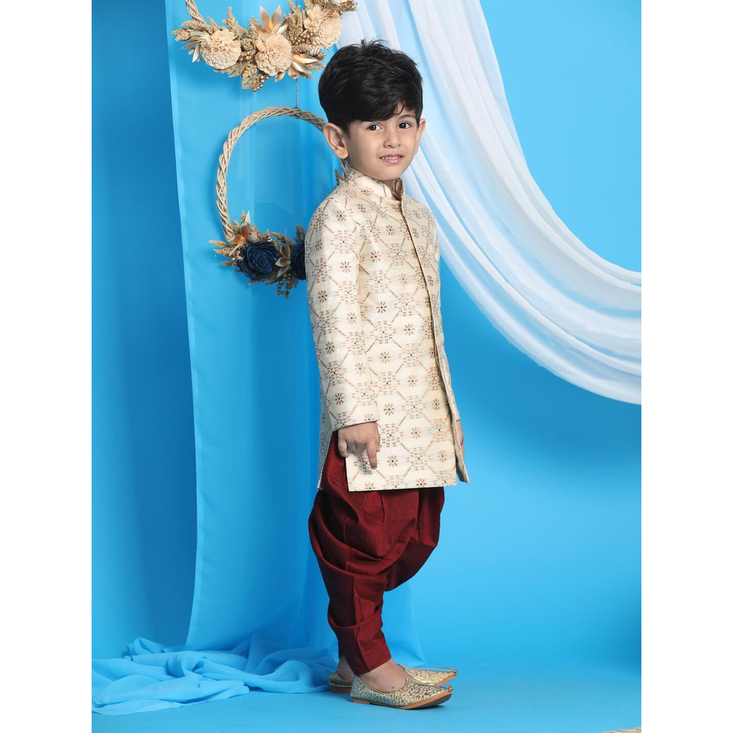 VASTRAMAY Boys' Beige And Maroon Sherwani Set_VASBSW027nCDMA_28